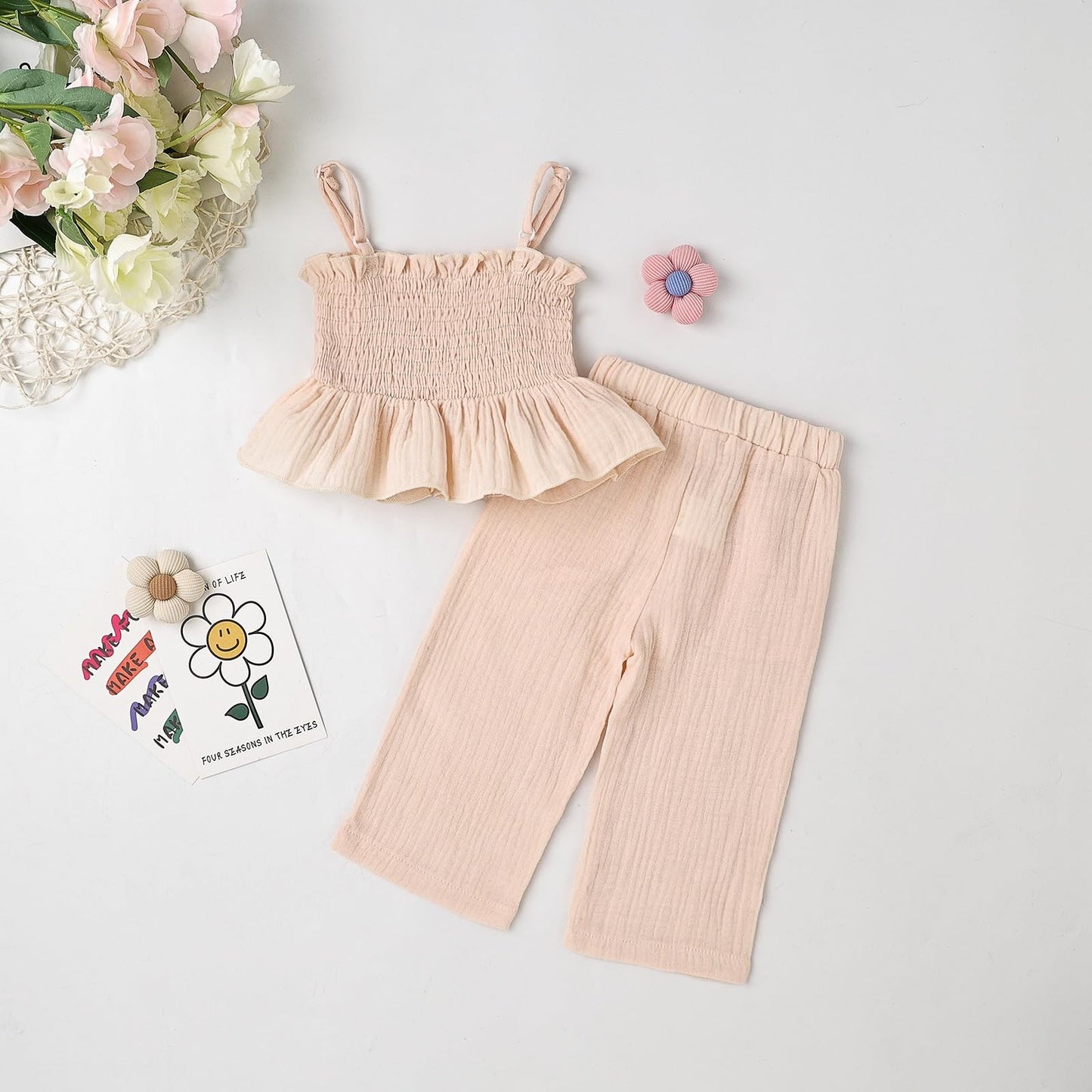 Toddler Baby Girl Clothes Summer Outfits Cute Bow Button Ruffle Camisole Pants Set 9-36 Months
