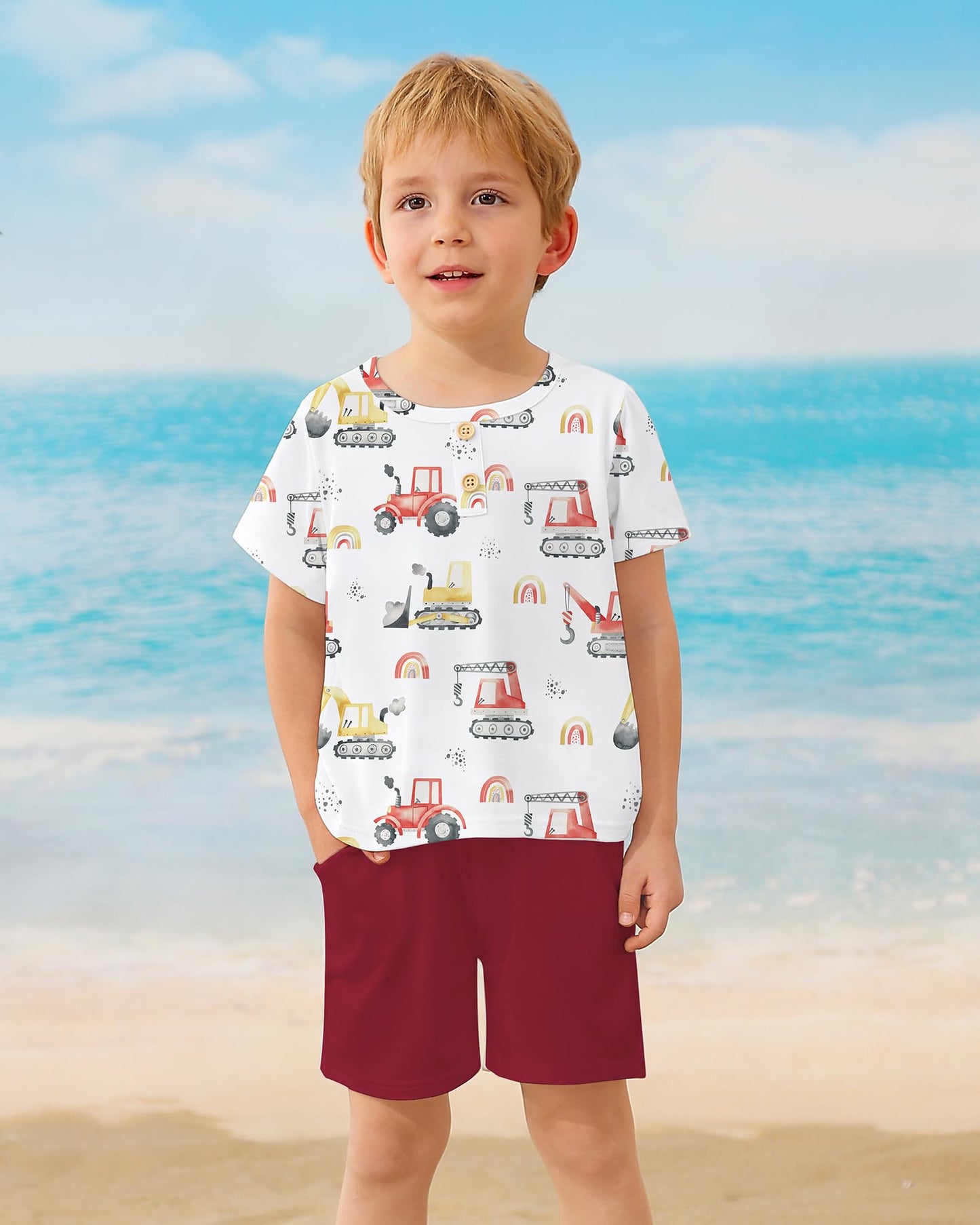 Coco&RARA Toddler Boy Clothes Outfits Kid Summer Hawaiian Print T-Shirt + Elastic Waist Pockets Shorts Clothes Set 2-7T