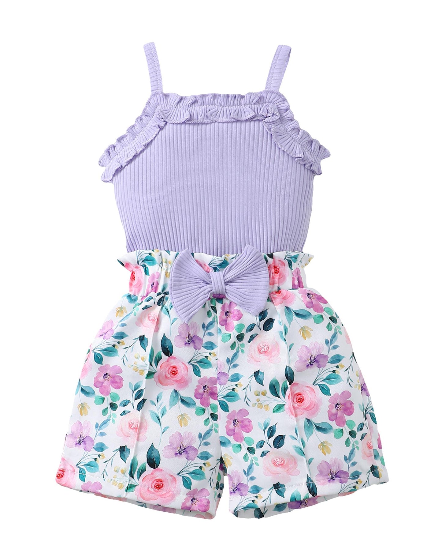 Kucnuzki Toddler Baby Girl Clothes Sleeveless Tank Tops Ruffle Halter Shirts Floral Shorts 2 Piece Set Summer Outfits