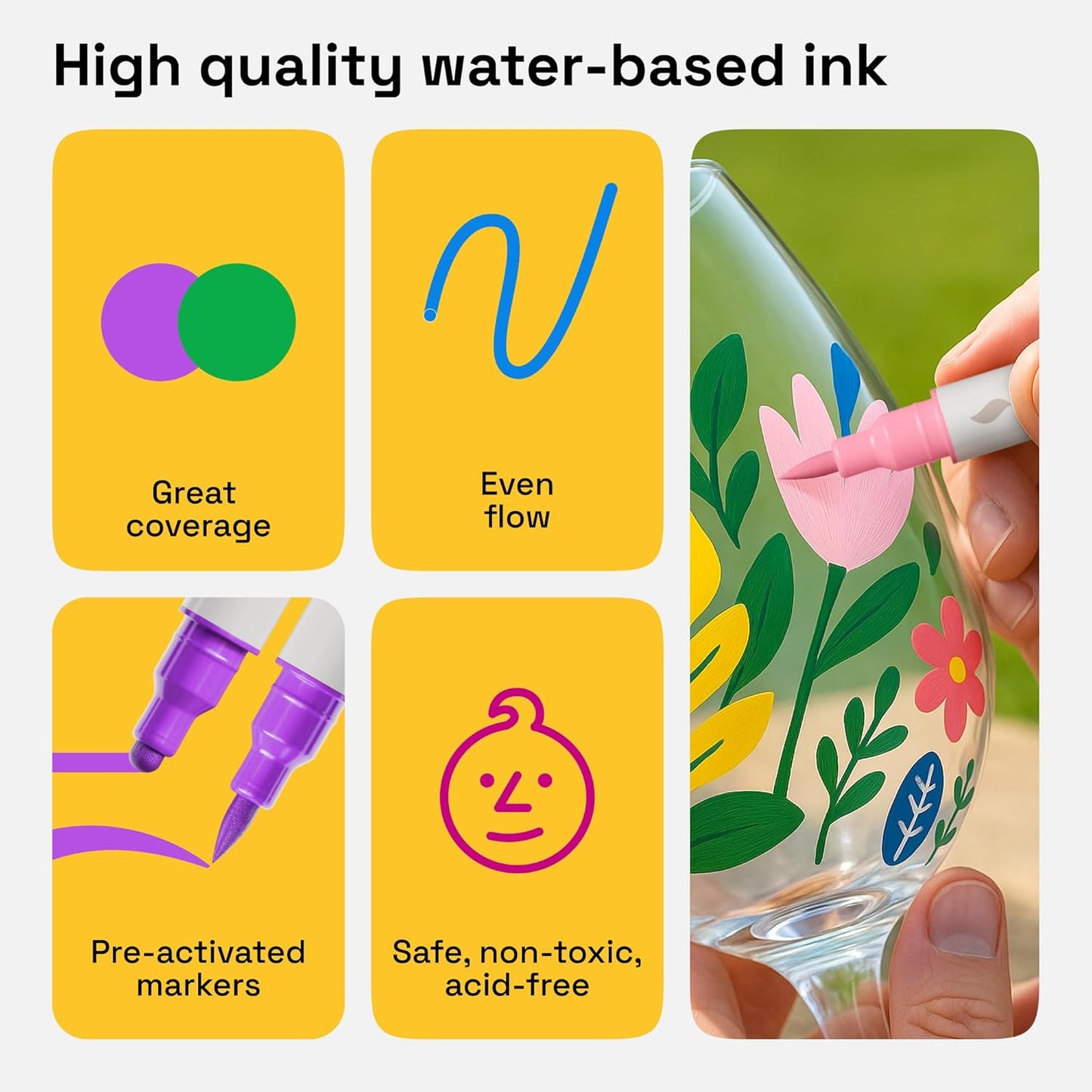 ARTISTRO 24 Dual Tip Acrylic Paint Markers - Washable, Non-Toxic Pens for Glass, Ceramic, and More