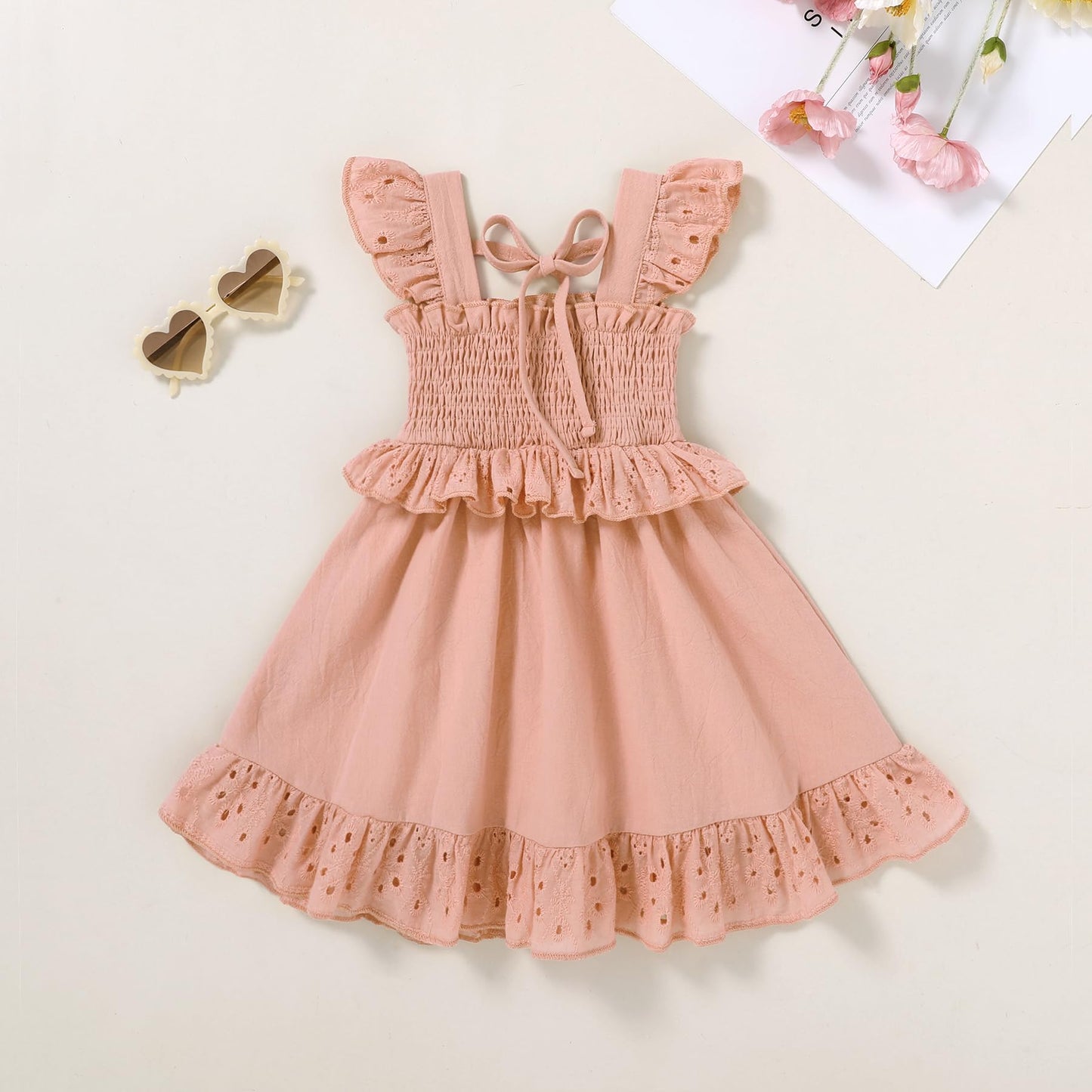YOUNGER TREE Toddler Dress Baby Girls Cotton Ruffle Sleeveless Summer Dresses Kids Boho Beach Casual Sundress