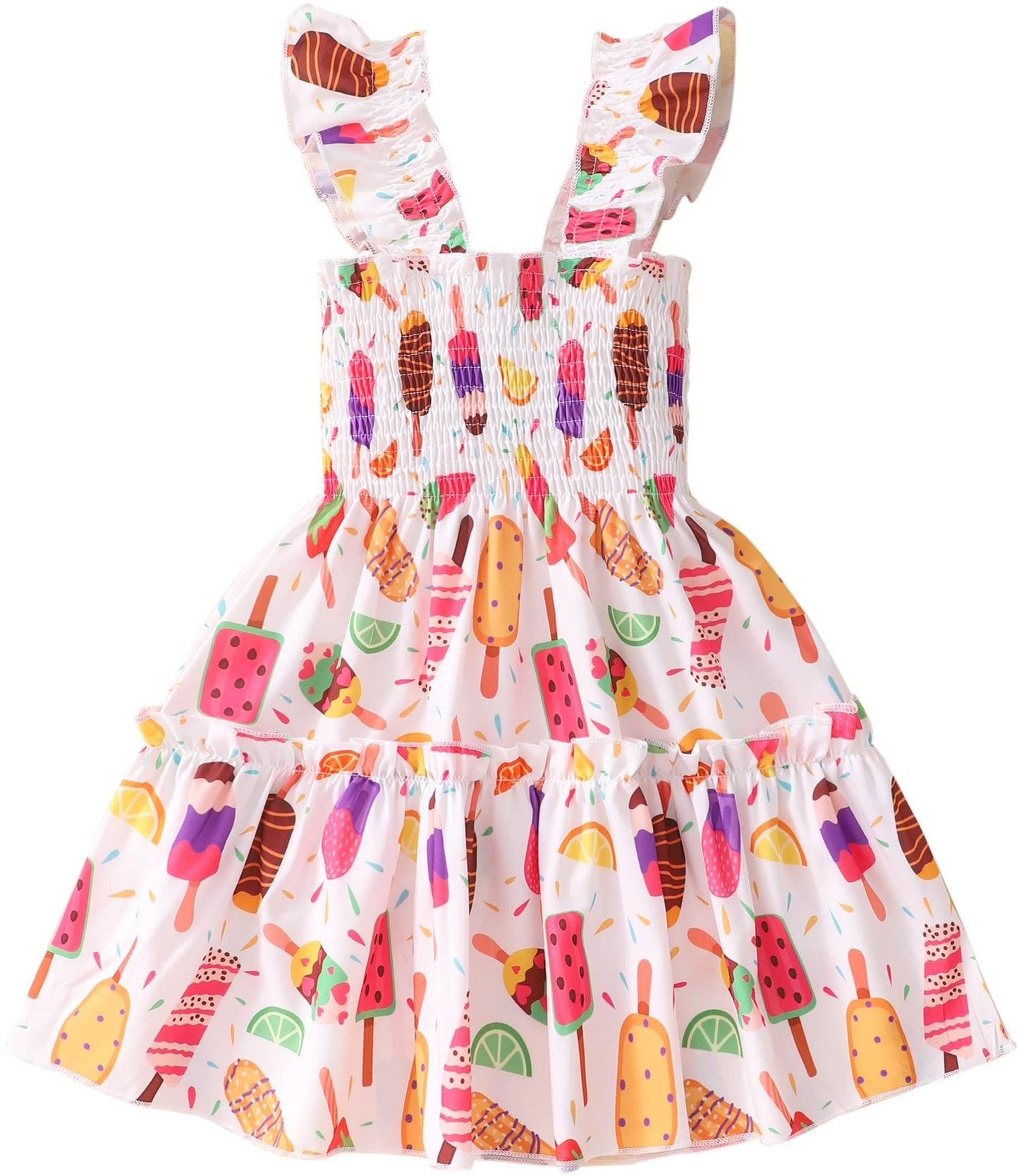 RETSUGO Little Girls Dresses Flutter Sleeve Casual Birthday Party Dress Toddler Kids Swing Twirly Summer Sundress 1-8 Years