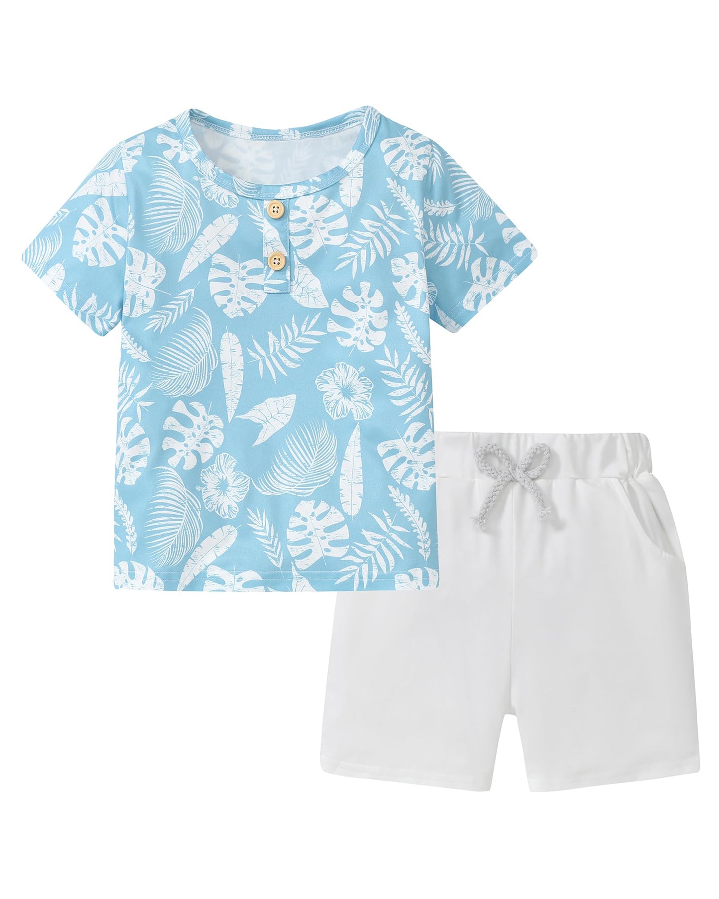Coco&RARA Toddler Boy Clothes Outfits Kid Summer Hawaiian Print T-Shirt + Elastic Waist Pockets Shorts Clothes Set 2-7T