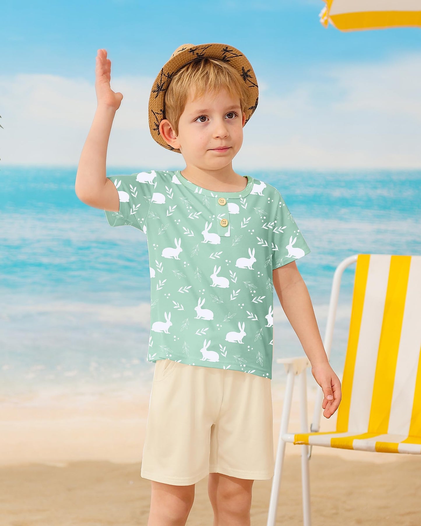 Coco&RARA Toddler Boy Clothes Outfits Kid Summer Hawaiian Print T-Shirt + Elastic Waist Pockets Shorts Clothes Set 2-7T
