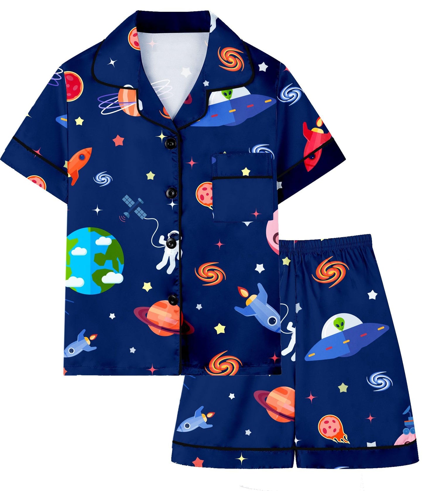 Boys & Mens Silk Pajamas Button Down Sleepwear Satin Nightwear 2 Pcs Pj Set