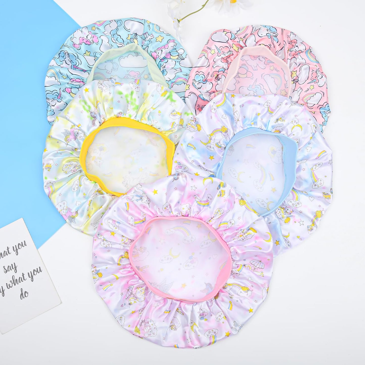 3 Pieces Kids Satin Bonnet Dinosaur Wide Elastic Band Sleeping Cap Soft Silk Double Layer Night Hair Hats for Teens Toddler Child Baby
