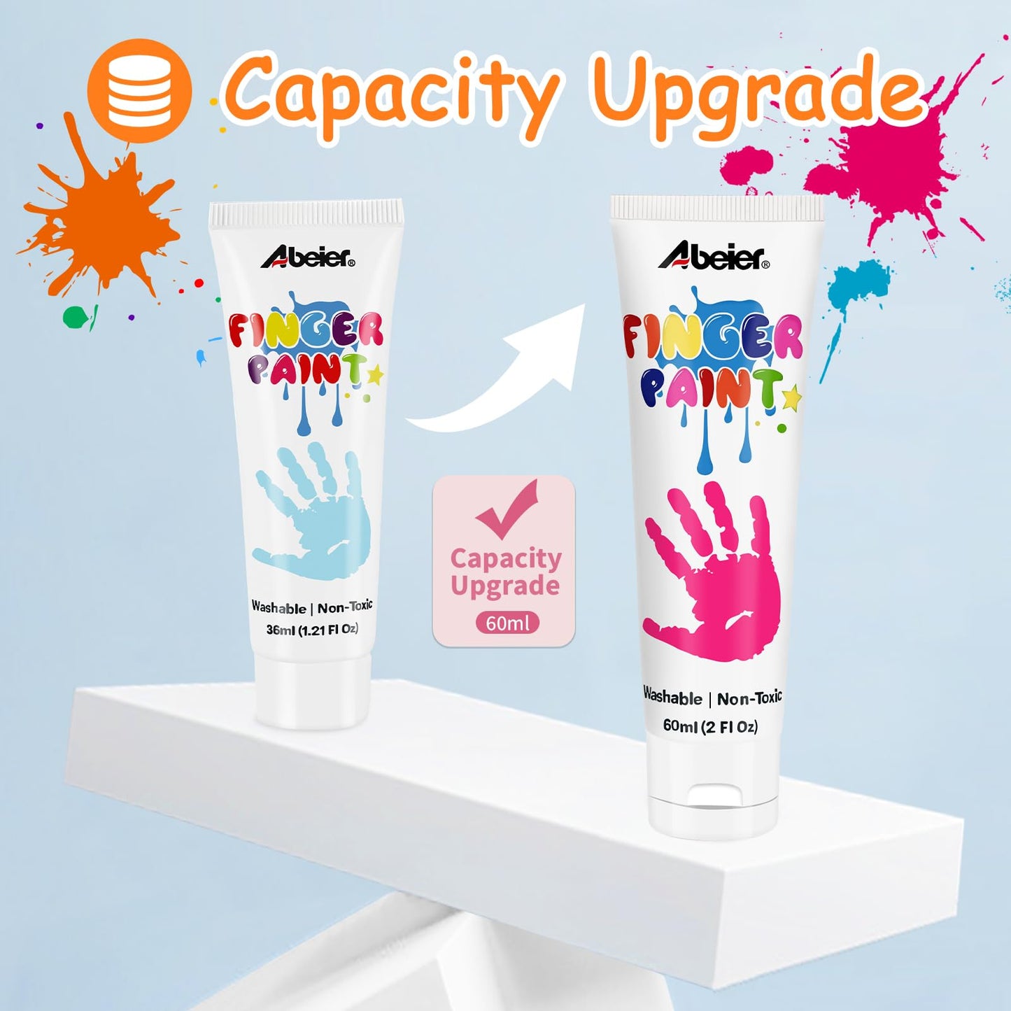 ABEIER Washable Finger Paint for Toddlers, Safe Non-Toxic, 12 x 2oz Vibrant Colors, Baby Safe Paint for Hand and Feet, Mess Free Art Supplies for Kids, Preschool Learning Gifts, Ages 1-3 4 5 6+