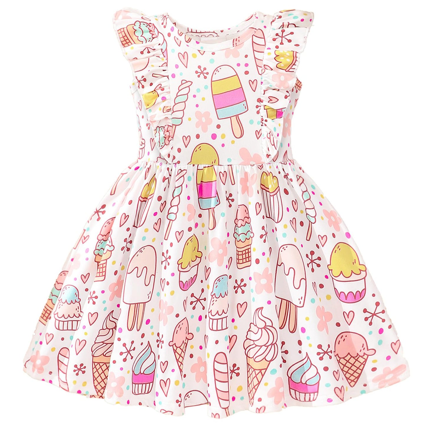 Little Girls A-line Dress Cute Leopard Mermaid Pattern Ruffle Sundress Toddler Girl Casual Dresses for Party 2-7Y