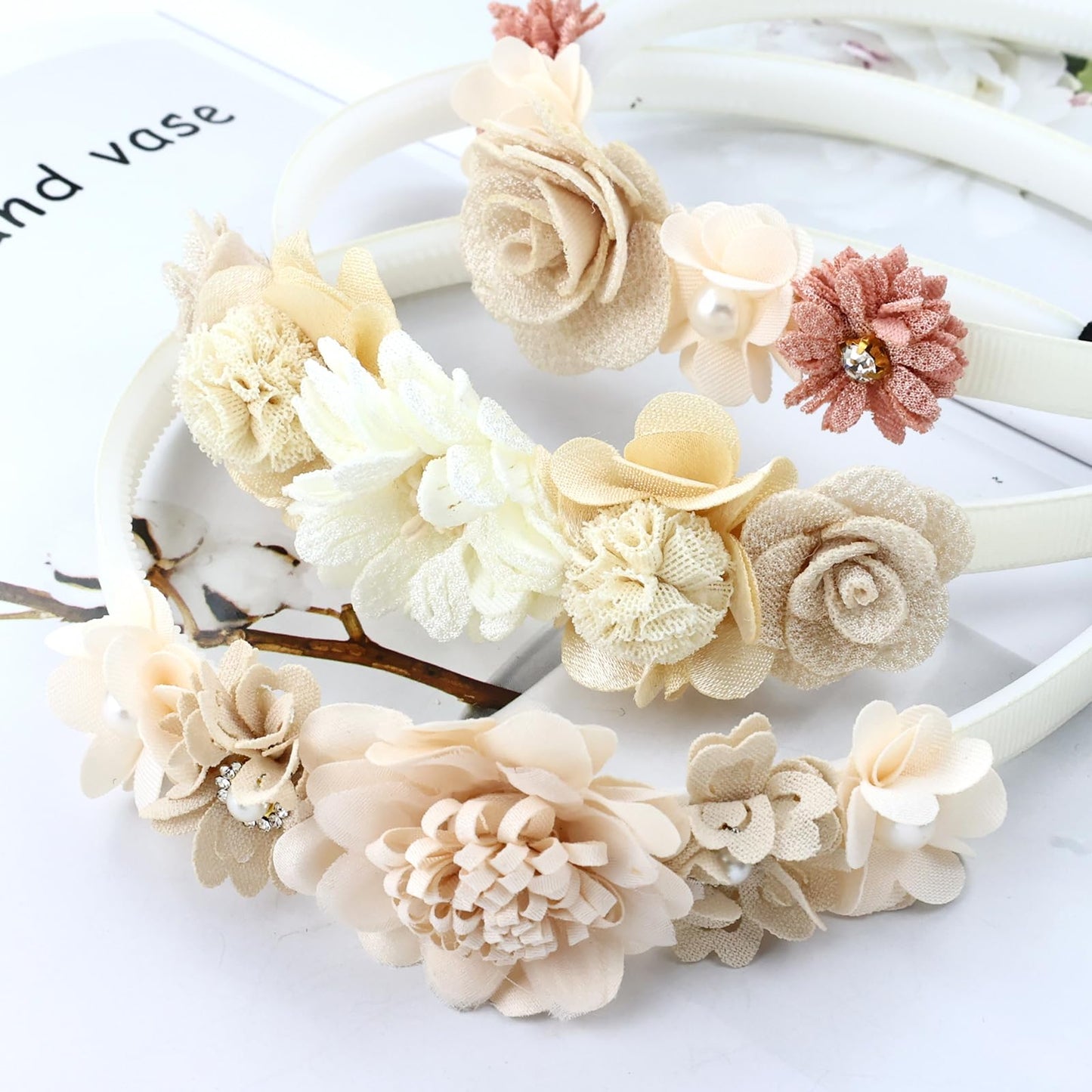 5 Pieces Beige Pink Plastic Flower Headbands Floral Hair Bands Hoops Accessories for Baby Girls Toddlers Kids Teens