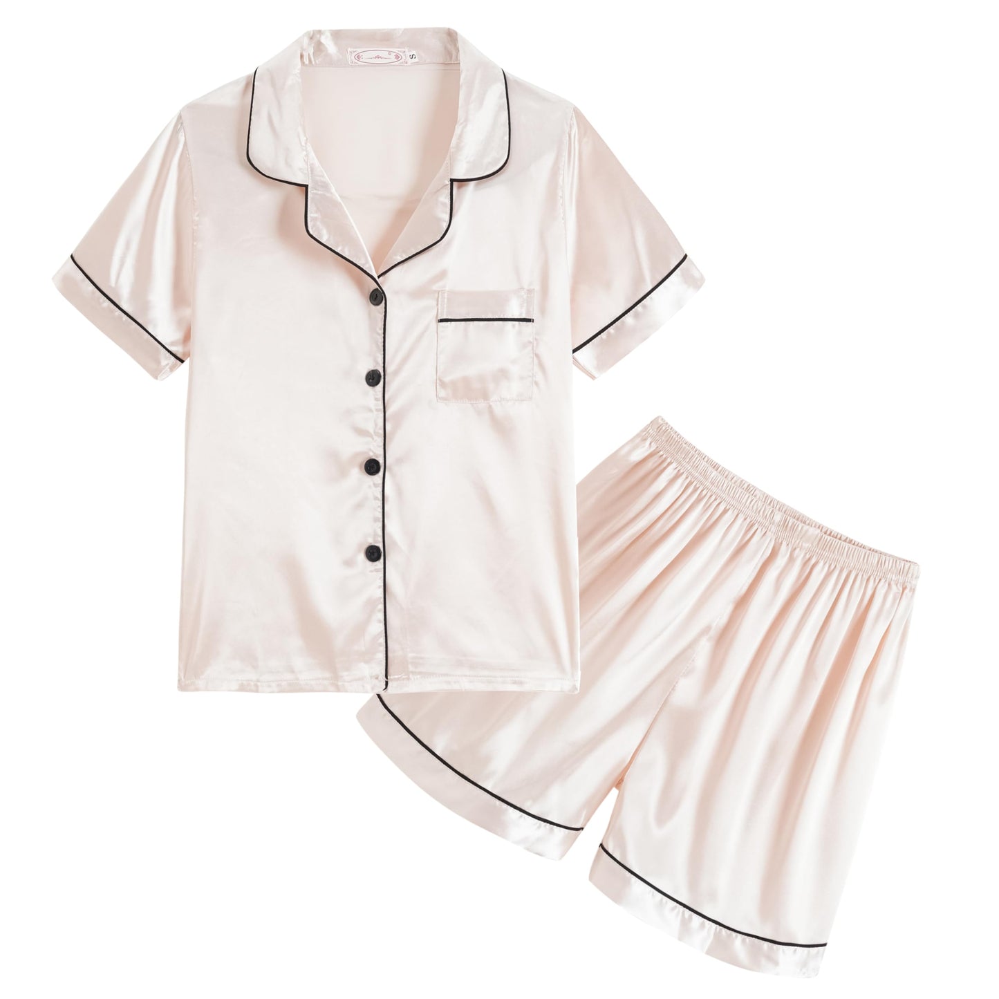 Unisex Kids Boys and Girls Pajama Sets Summer Short Sleeve With Shorts Sleepwear Silky Button Down Loungewear