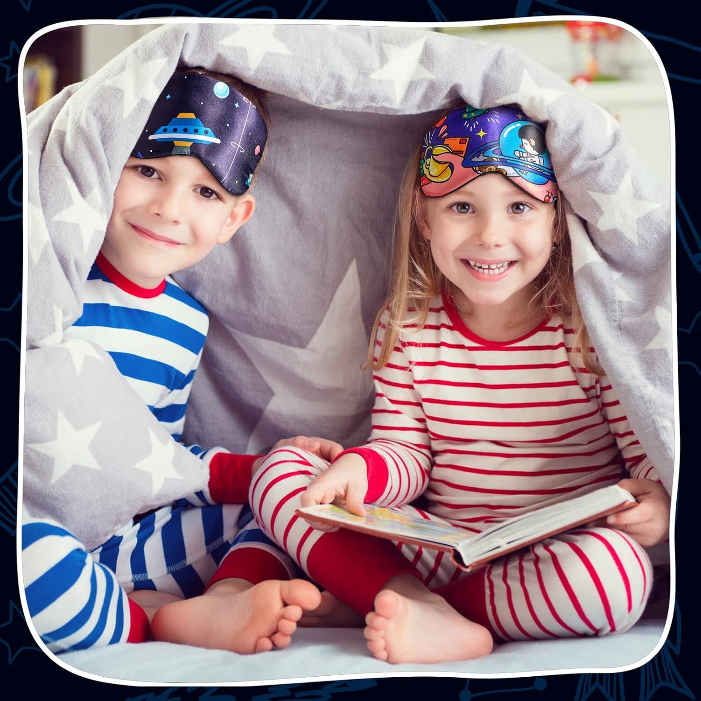 Geyoga 5 Pcs Boys Sleep Masks Planet Kids Sleeping Masks Boys Space Eye Cover Blindfolds Children Travel Eye Shade with Elastic Strap for Sleeping Naps Light Blocking, 5 Styles