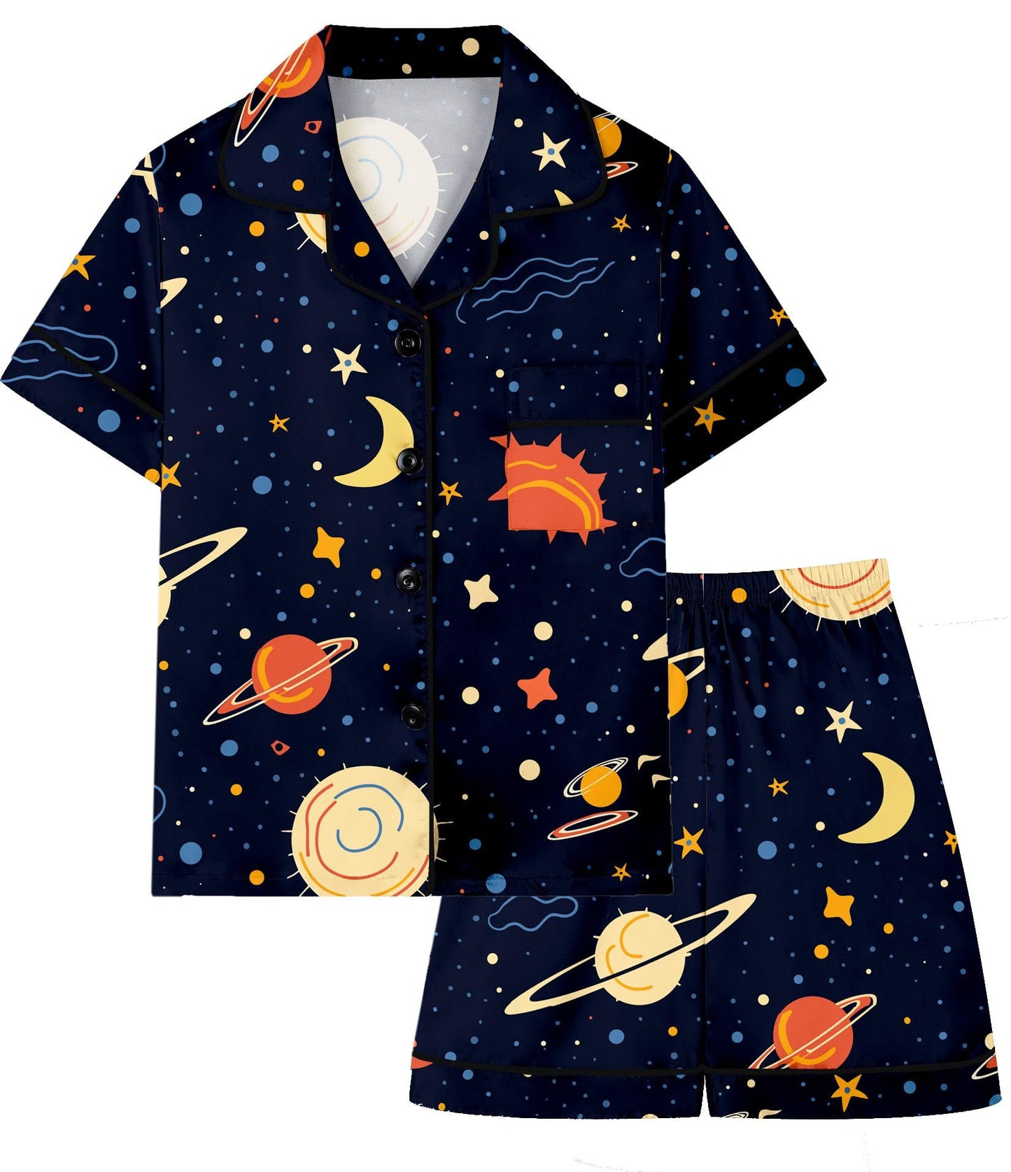 Boys & Mens Silk Pajamas Button Down Sleepwear Satin Nightwear 2 Pcs Pj Set