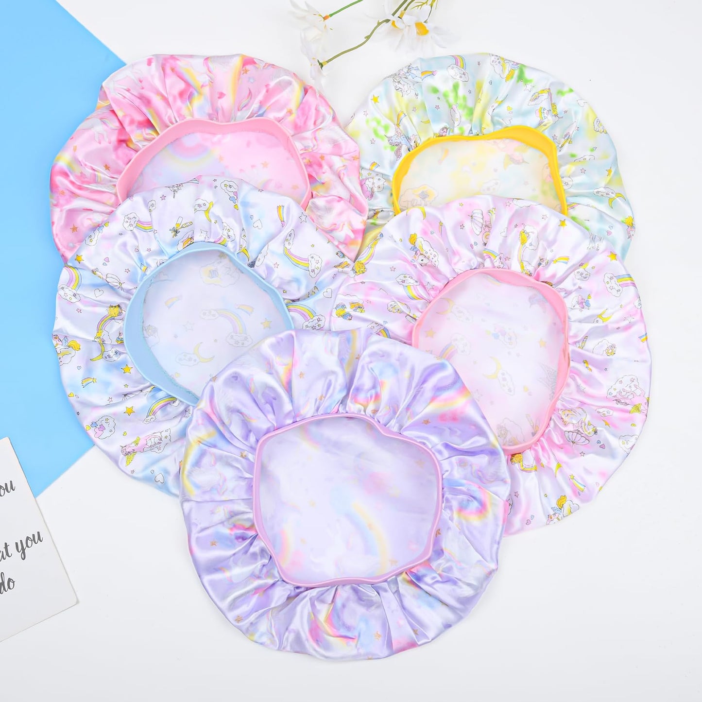 3 Pieces Kids Satin Bonnet Dinosaur Wide Elastic Band Sleeping Cap Soft Silk Double Layer Night Hair Hats for Teens Toddler Child Baby