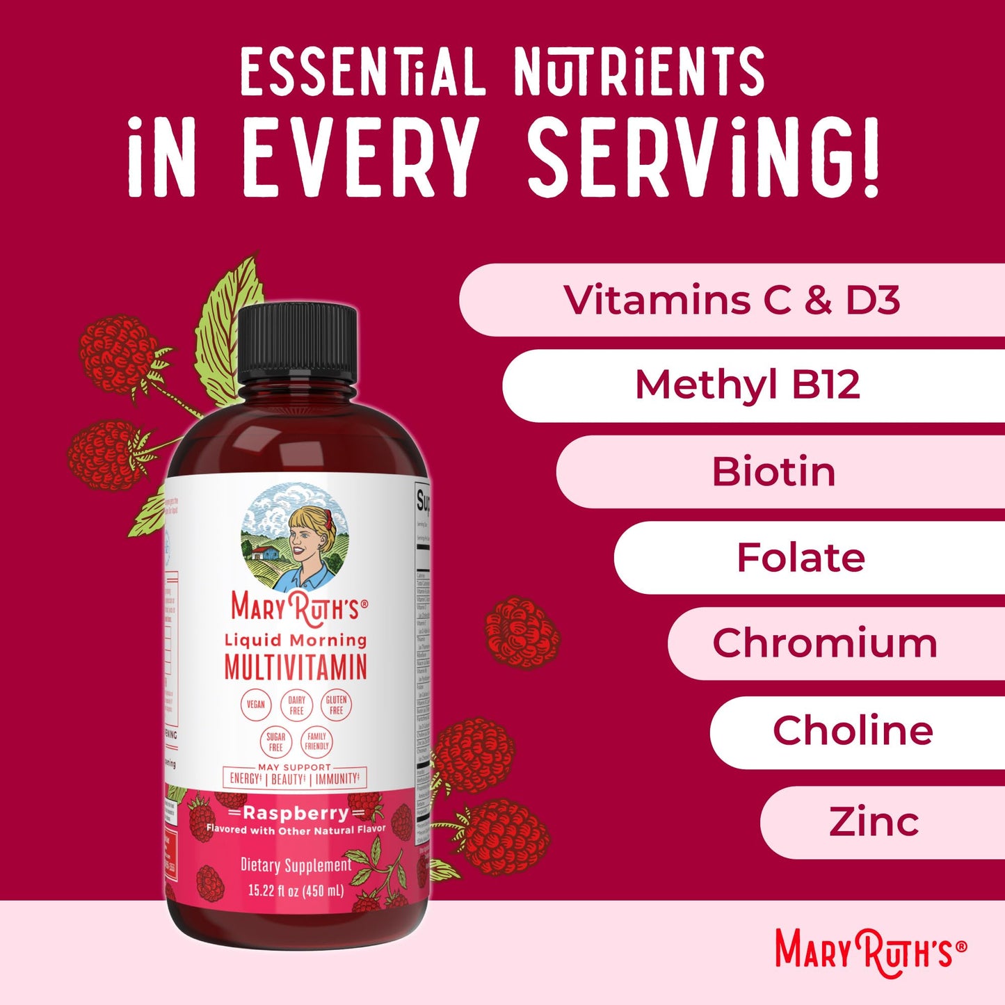 Multivitamin for Women, Men & Kids by MaryRuth's | Liquid Morning Multivitamin | Mens, Womens Vitamins | Vitamin A C D E B6 B12 Biotin Zinc | Beauty | Vegan | Non-GMO | Gluten Free | 32 Servings