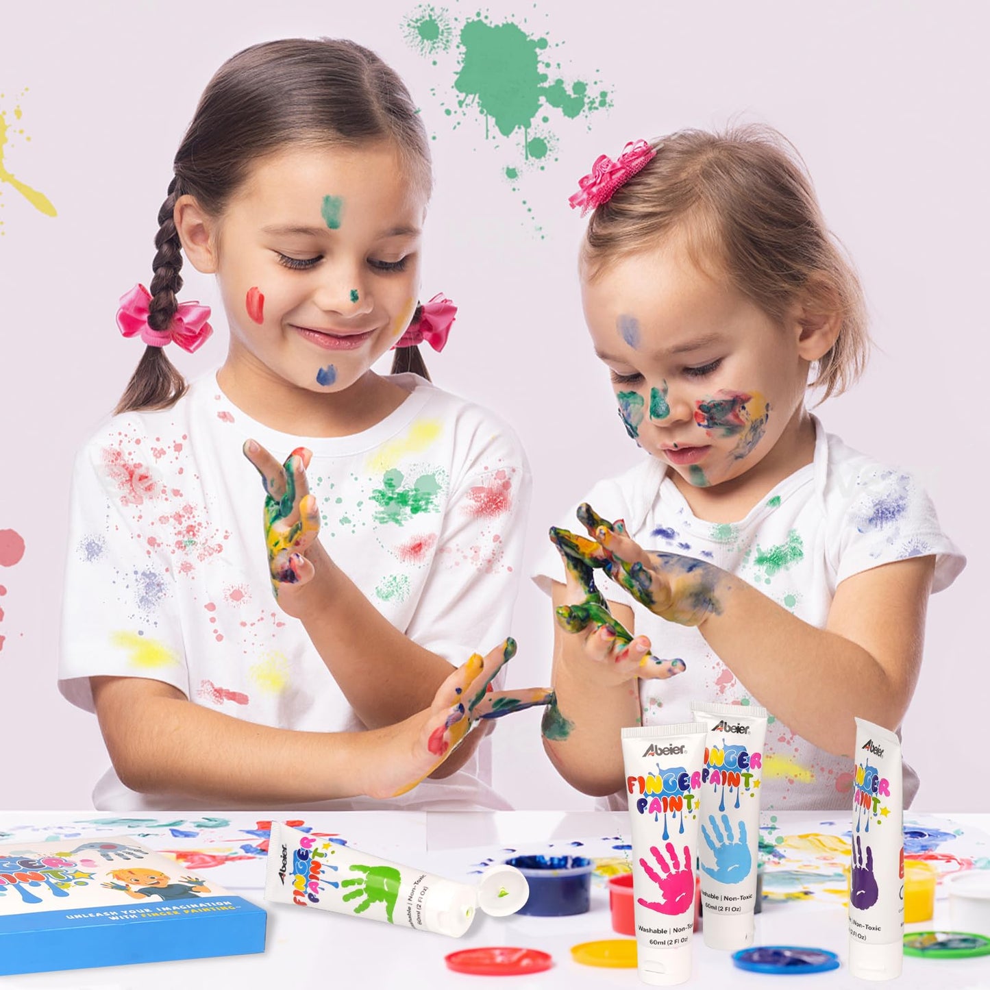 ABEIER Washable Finger Paint for Toddlers, Safe Non-Toxic, 12 x 2oz Vibrant Colors, Baby Safe Paint for Hand and Feet, Mess Free Art Supplies for Kids, Preschool Learning Gifts, Ages 1-3 4 5 6+