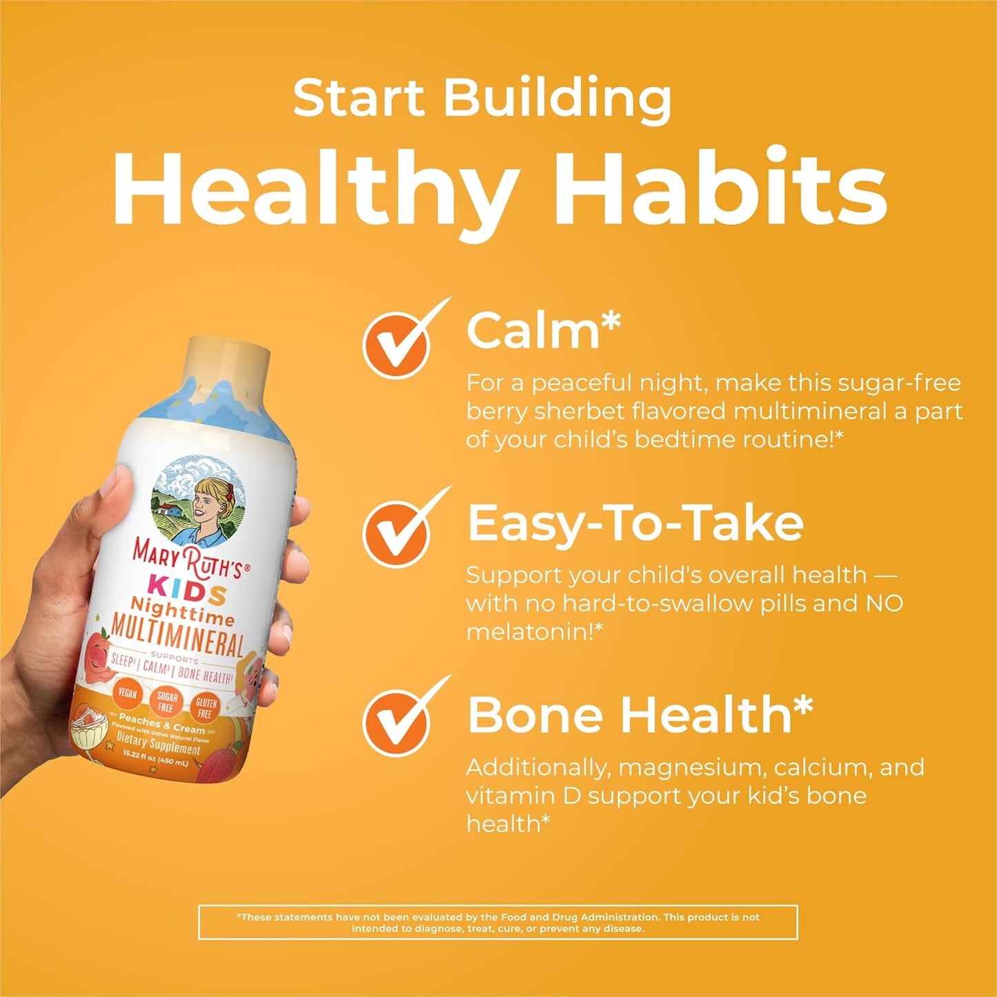 Kids Liquid Nighttime Multimineral by MaryRuth's | Kids Vitamins | Bone Health | Calm Calcium Magnesium Supplement | Muscle Relaxation | Vegan | Sugar Free | 30-180 Servings | 15.22 fl oz
