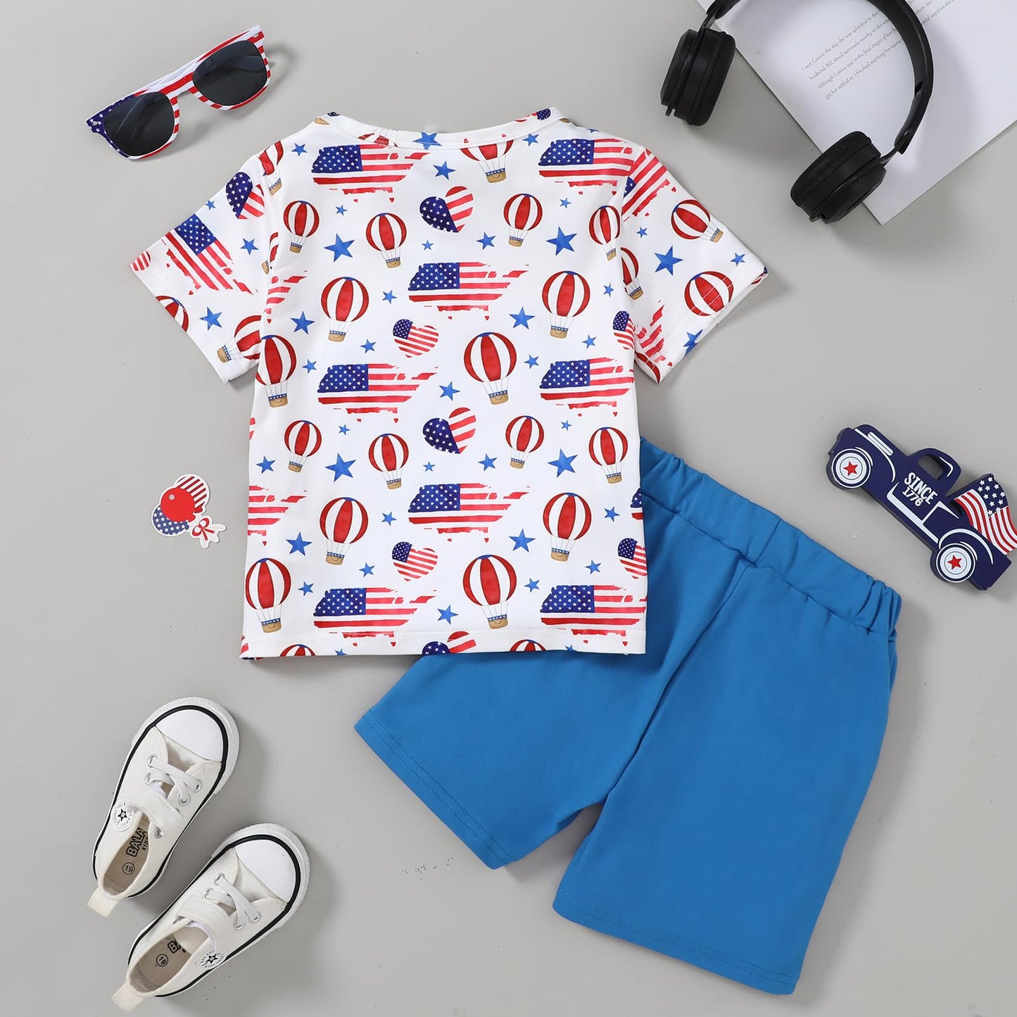 Coco&RARA Toddler Boy Clothes Outfits Kid Summer Hawaiian Print T-Shirt + Elastic Waist Pockets Shorts Clothes Set 2-7T