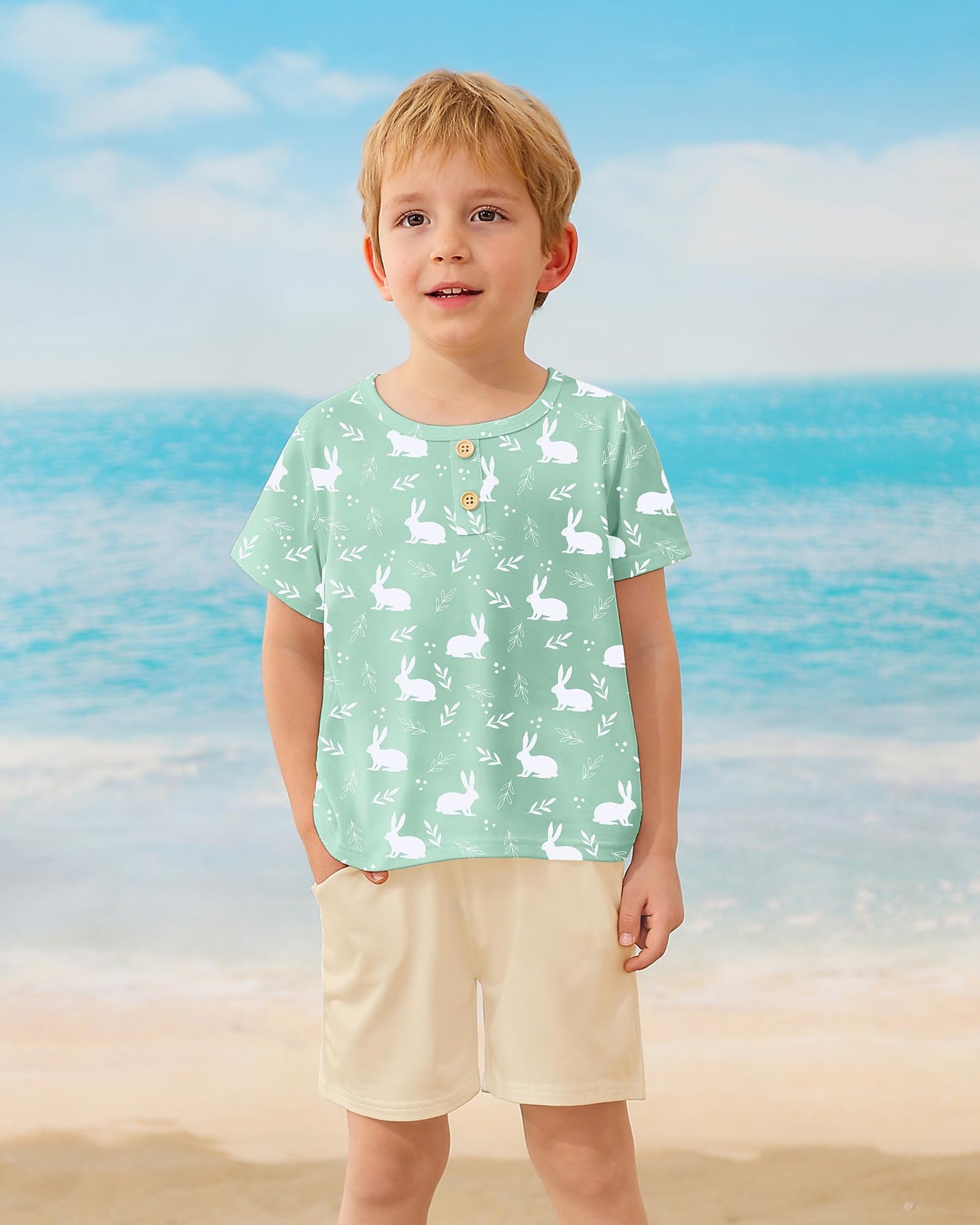Coco&RARA Toddler Boy Clothes Outfits Kid Summer Hawaiian Print T-Shirt + Elastic Waist Pockets Shorts Clothes Set 2-7T