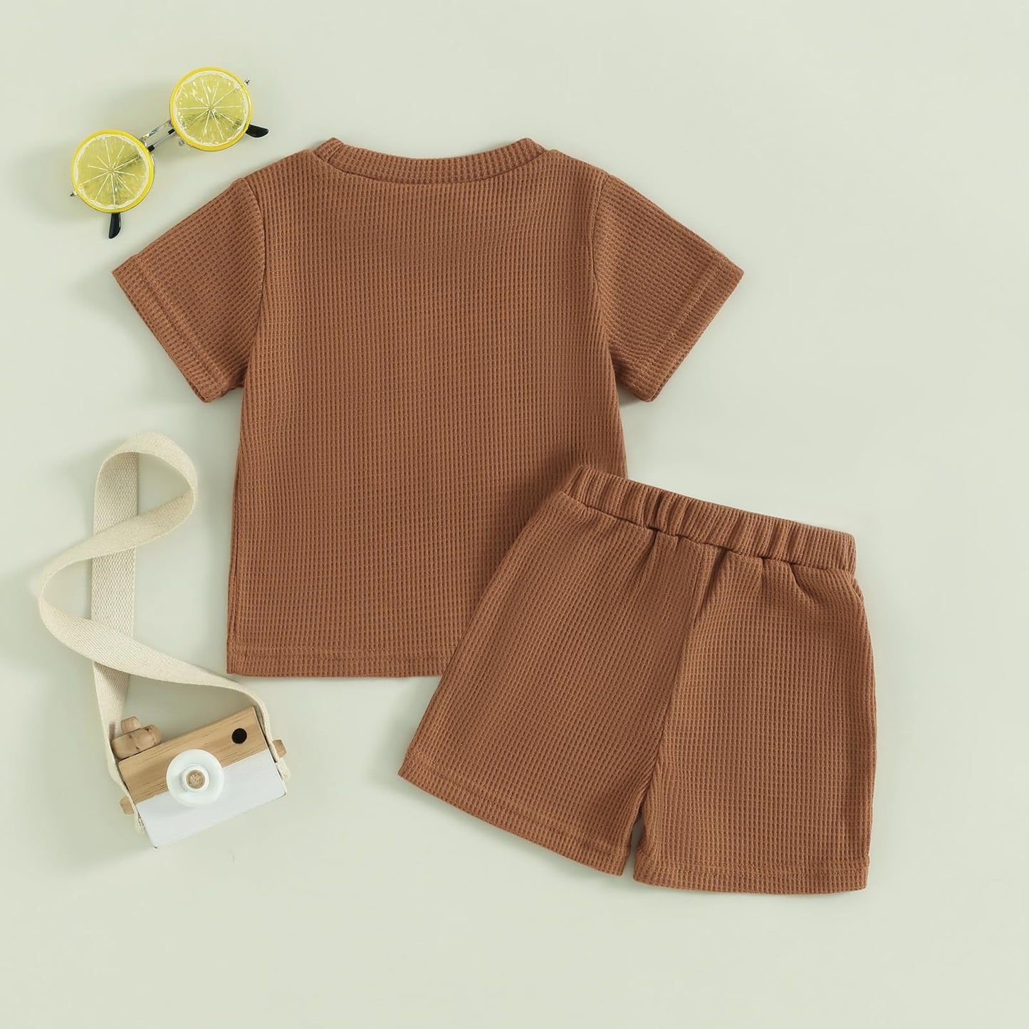 Kupretty Toddler Baby Boy Summer Clothes Embroiderey Waffle Knit Short Sleeve T-Shirt Tees + Casual Shorts Cute Clothing Set