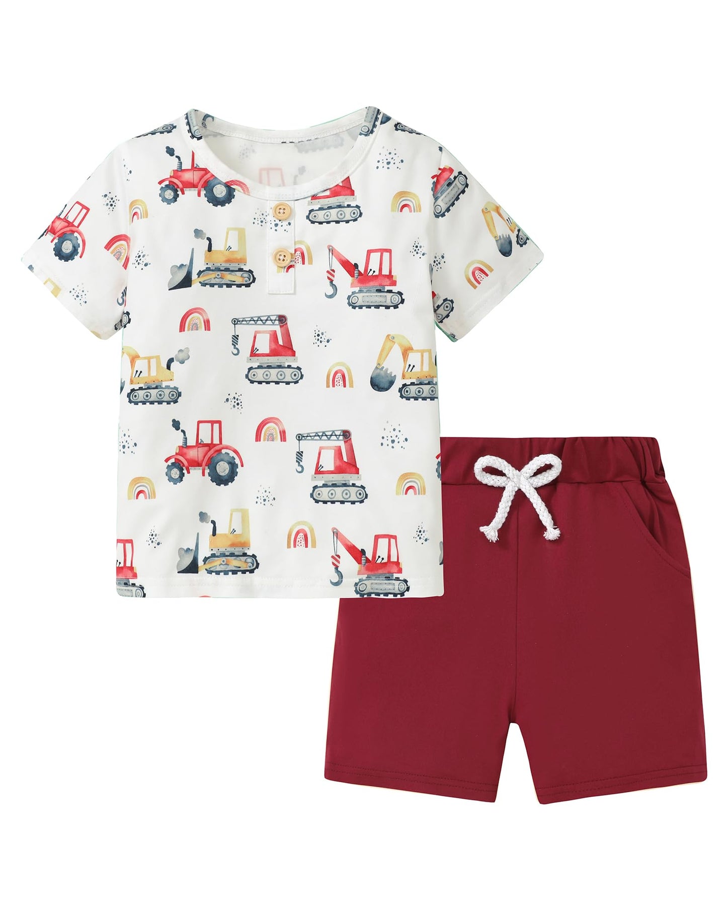 Coco&RARA Toddler Boy Clothes Outfits Kid Summer Hawaiian Print T-Shirt + Elastic Waist Pockets Shorts Clothes Set 2-7T