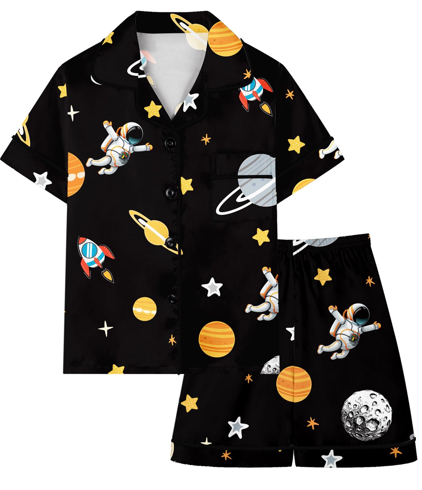 Boys & Mens Silk Pajamas Button Down Sleepwear Satin Nightwear 2 Pcs Pj Set