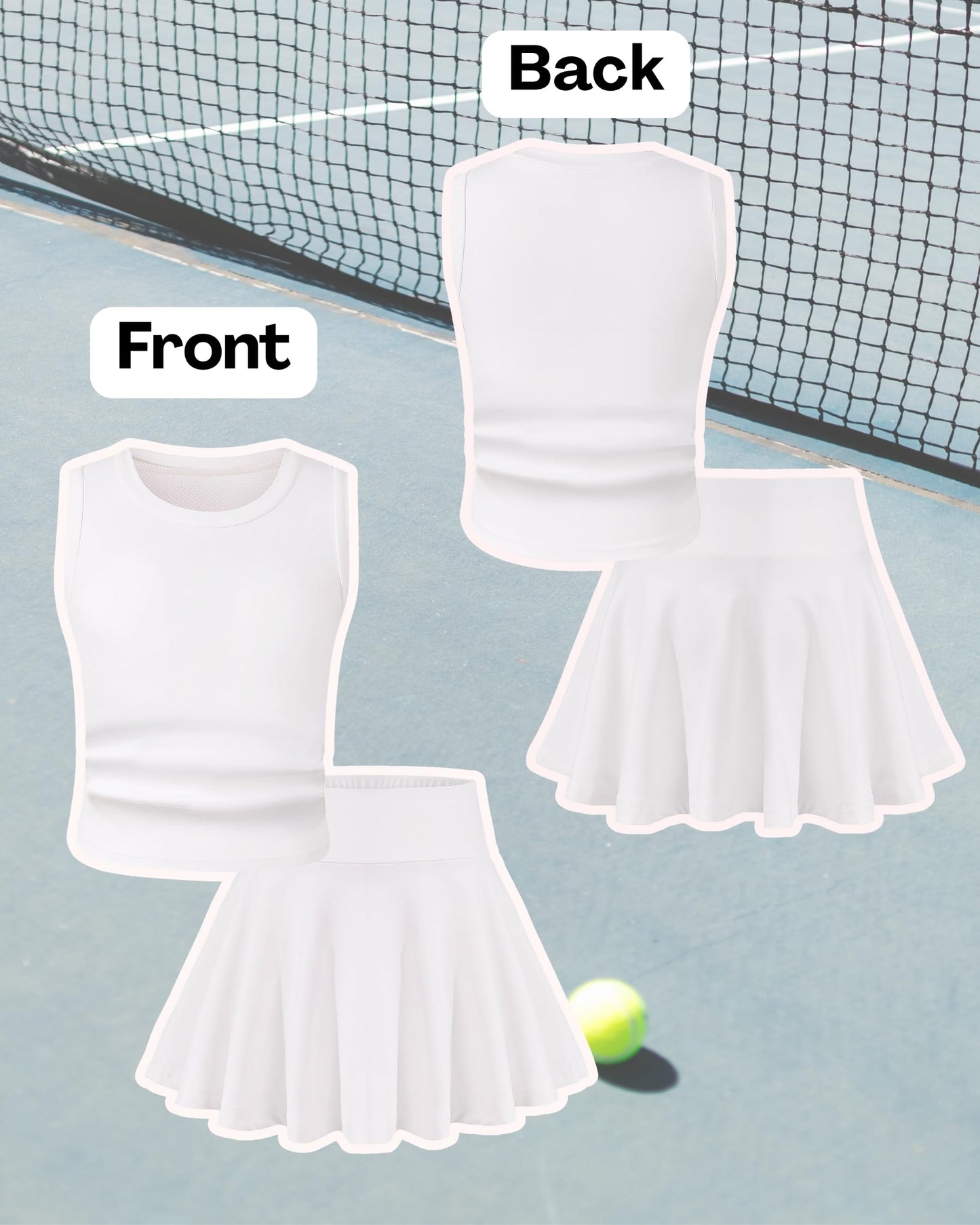 Girls Tennis Skirts Sets Kids Sleeveless Ruched Athletic Tank Tops Flowy Pleated Skirt Pockets Skorts Shorts Outfits