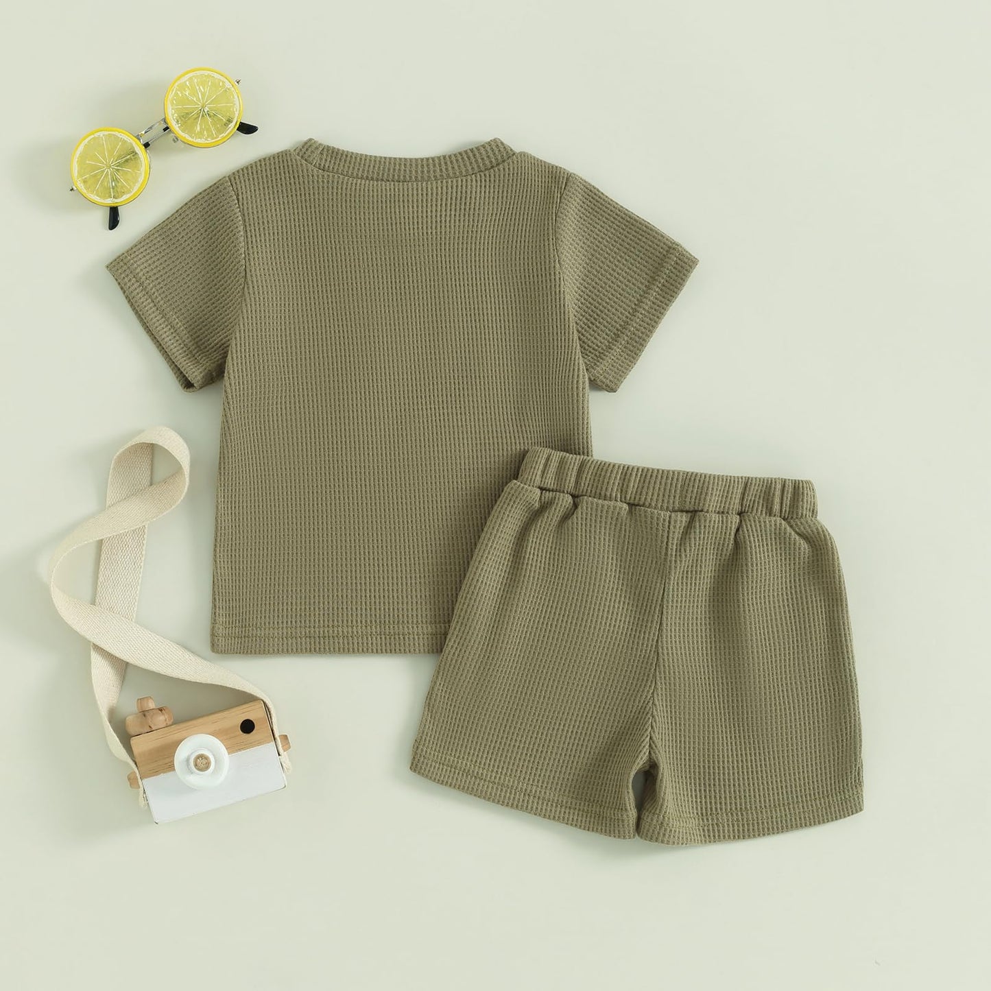 Kupretty Toddler Baby Boy Summer Clothes Embroiderey Waffle Knit Short Sleeve T-Shirt Tees + Casual Shorts Cute Clothing Set