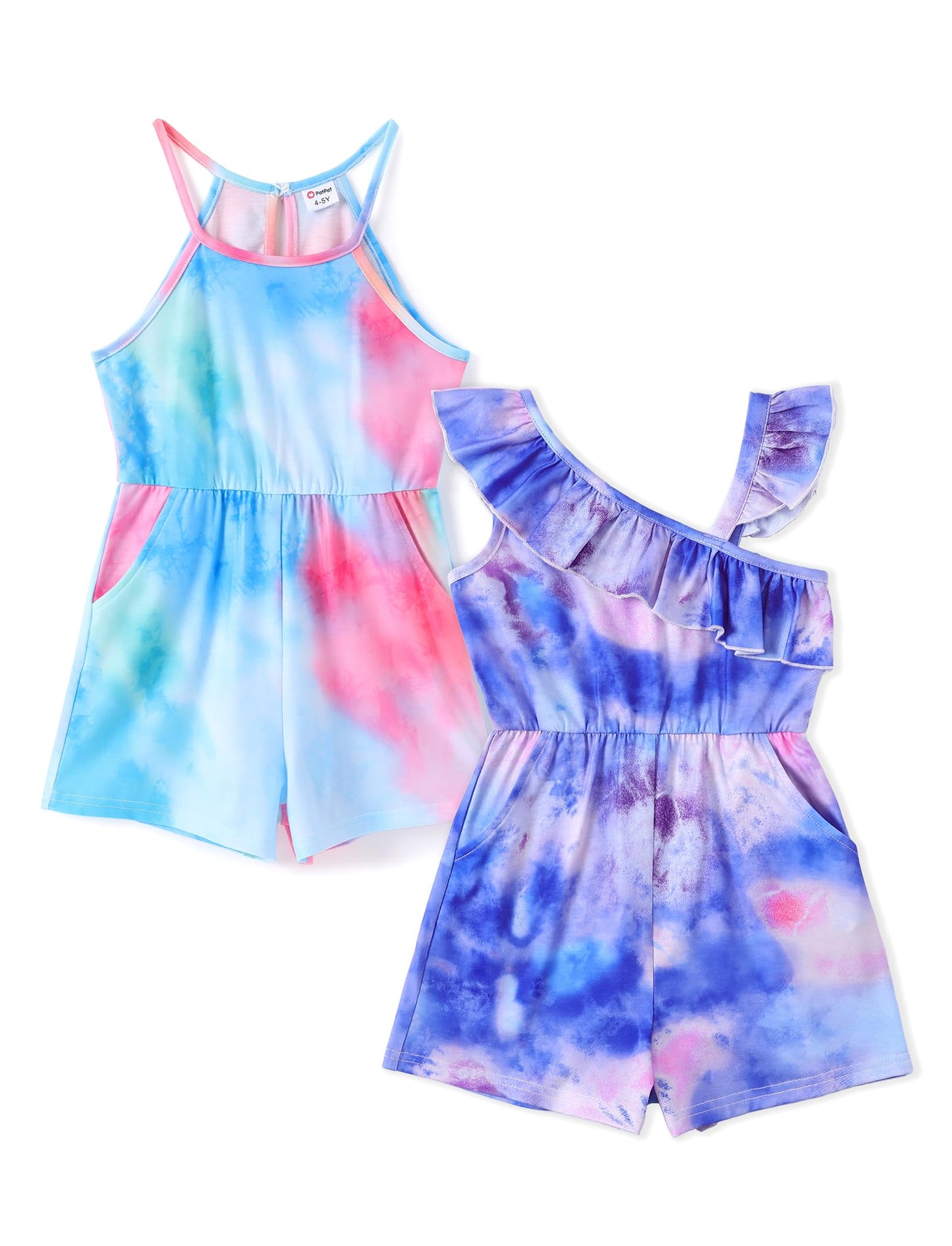 PATPAT Girls 2 Pack Rompers Spaghetti Strap Floral Print Short Jumpsuits with Pockets Cute Summer Outfits 5-12 Years
