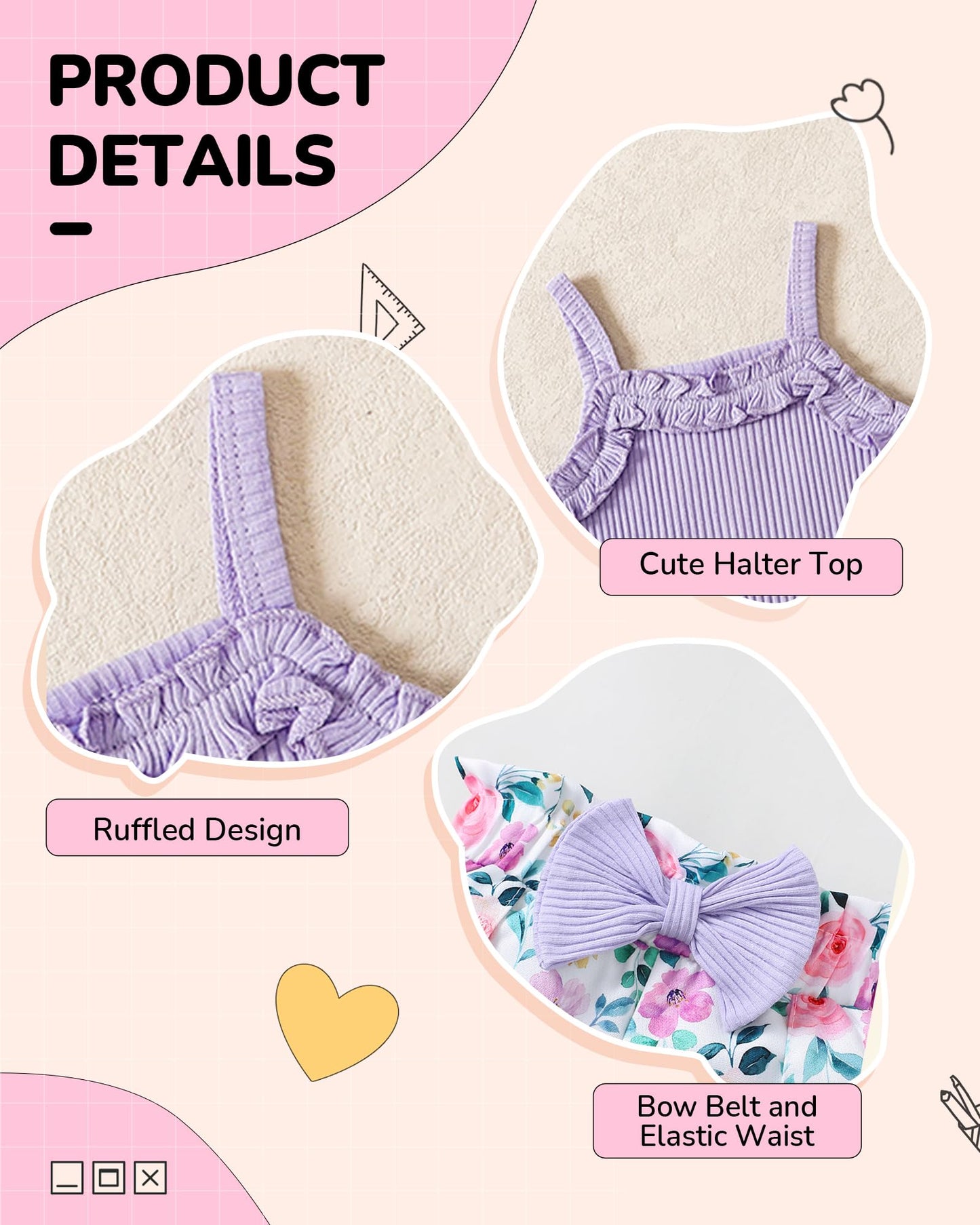 Kucnuzki Toddler Baby Girl Clothes Sleeveless Tank Tops Ruffle Halter Shirts Floral Shorts 2 Piece Set Summer Outfits