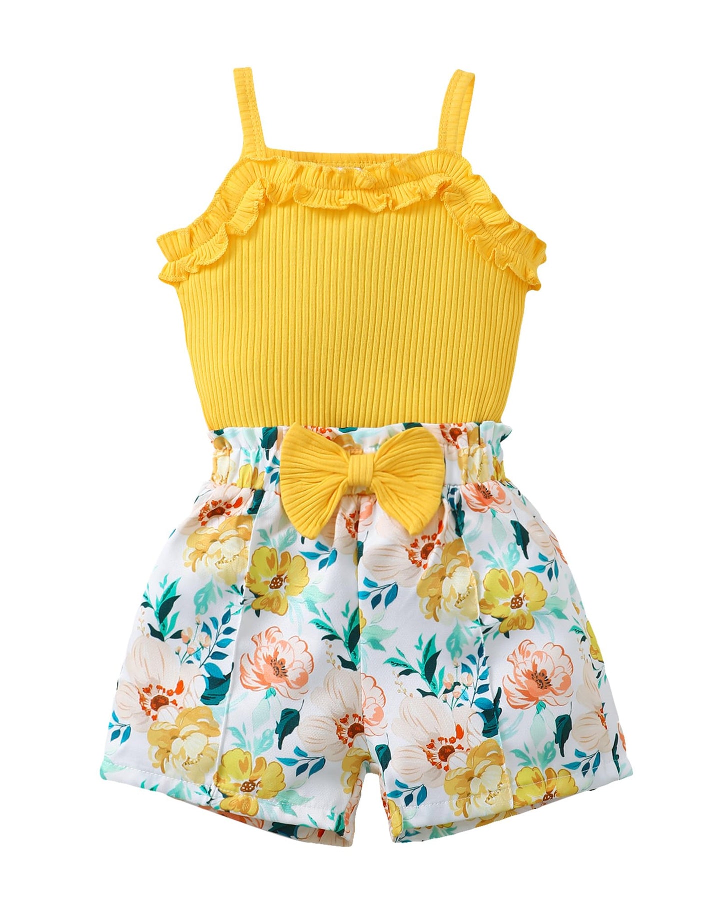Kucnuzki Toddler Baby Girl Clothes Sleeveless Tank Tops Ruffle Halter Shirts Floral Shorts 2 Piece Set Summer Outfits