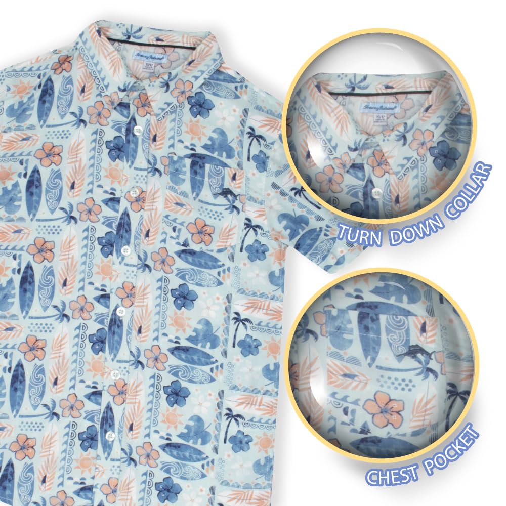 Tommy Bahama Boys Hawaiian Button Down Short Sleeve Shirt & Elastic Waist Shorts Set, Casual 2-Piece Summer Outfit for Kids