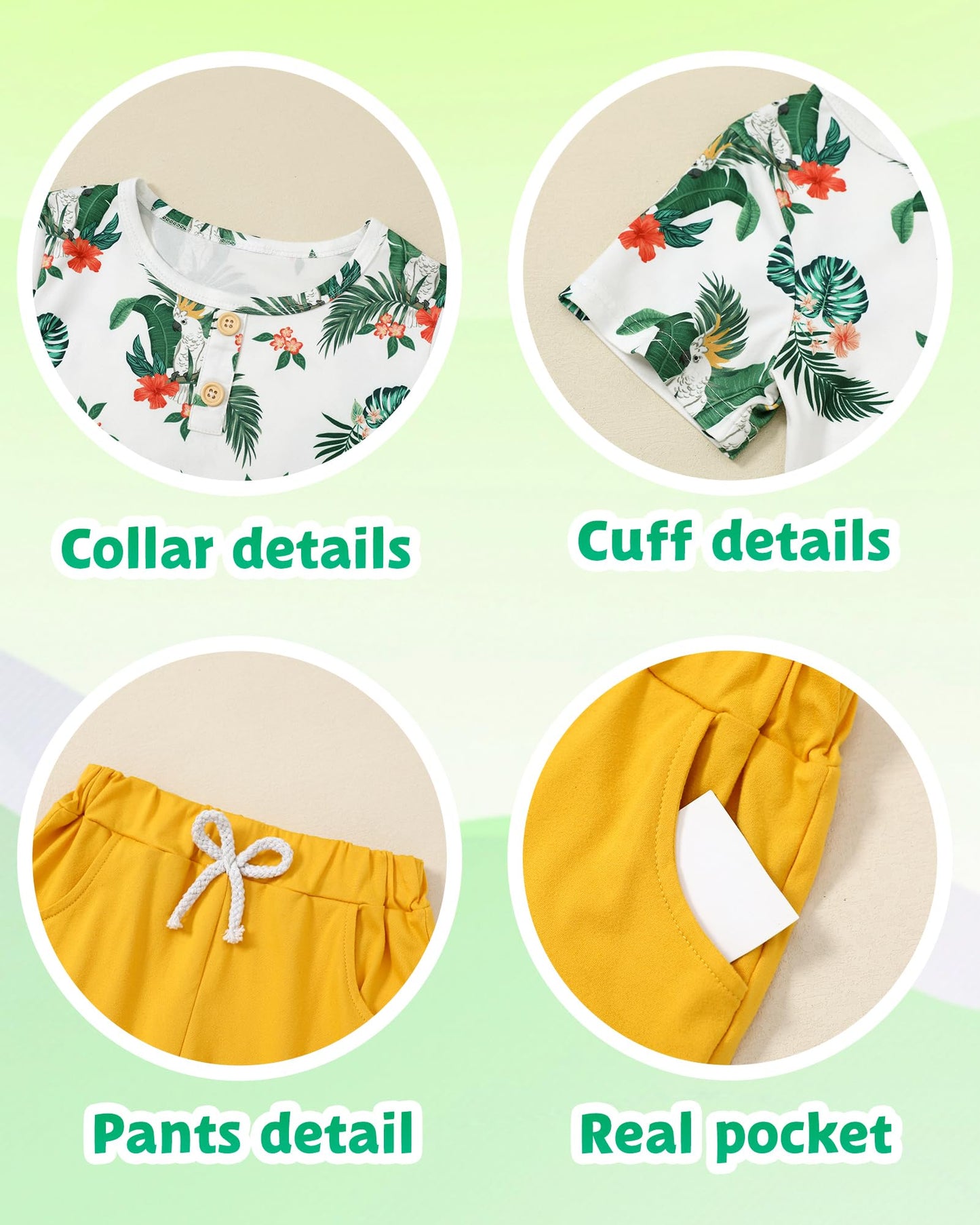 Coco&RARA Toddler Boy Clothes Outfits Kid Summer Hawaiian Print T-Shirt + Elastic Waist Pockets Shorts Clothes Set 2-7T