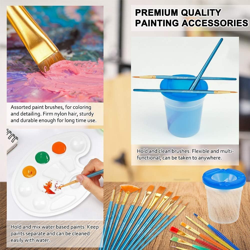 69 Pack Kids Paint Set, Shuttle Art Art Set for Kids with 30 Colors Acrylic Paint, Wood Easel, Canvas, Painting Pad, Brushes, Palette and Smock, Complete Paint Set for Boys and Girls(Package May Very)