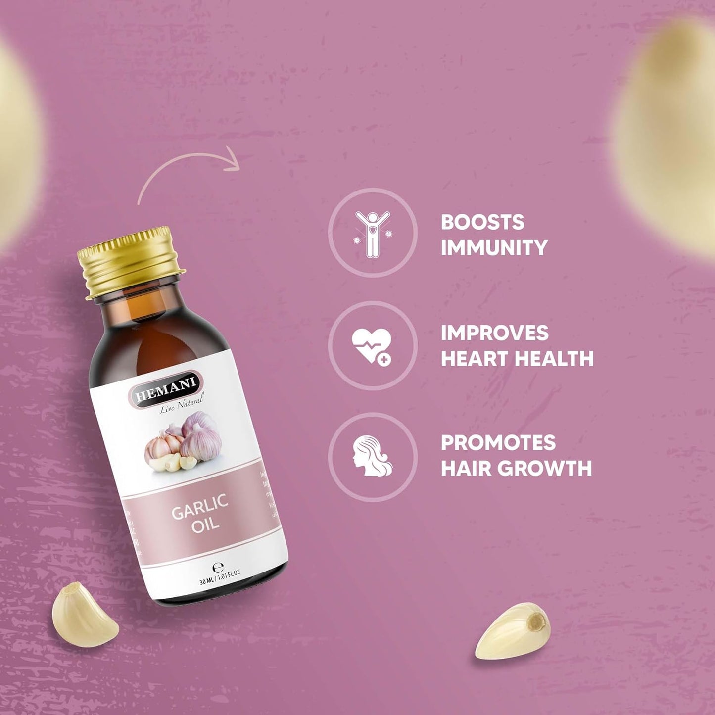Hemani Garlic Oil 30ml - 100% Natural Cold Pressed Halal Essential Oil for Wellness, Immunity & Overall Wellbeing Support, Pure & Effective Daily Supplement