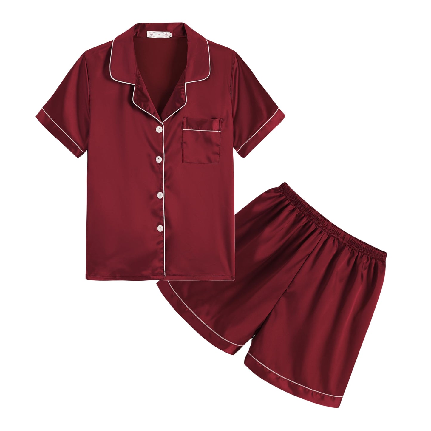 Unisex Kids Boys and Girls Pajama Sets Summer Short Sleeve With Shorts Sleepwear Silky Button Down Loungewear