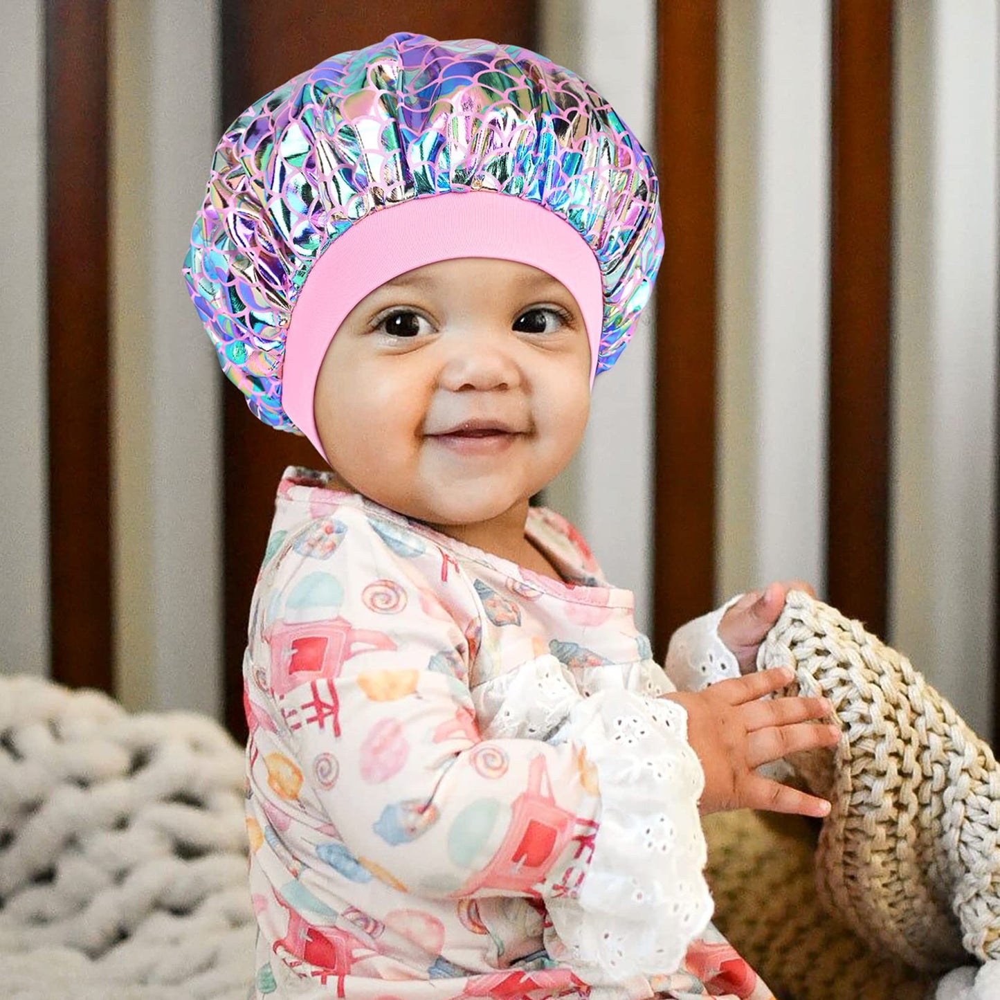 3 Pieces Kids Satin Bonnet Dinosaur Wide Elastic Band Sleeping Cap Soft Silk Double Layer Night Hair Hats for Teens Toddler Child Baby