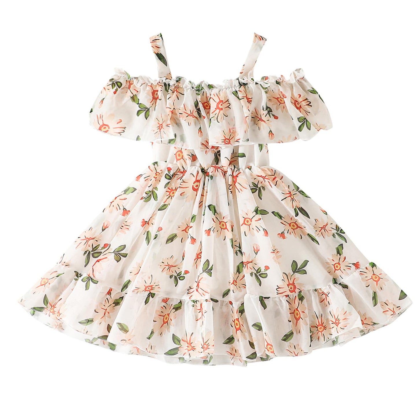 Toddler Baby Girls Summer Dress Chiffon Princess Tutu Dress Floral Beachwear Suspender Sundress Skirt Little Girl Clothes