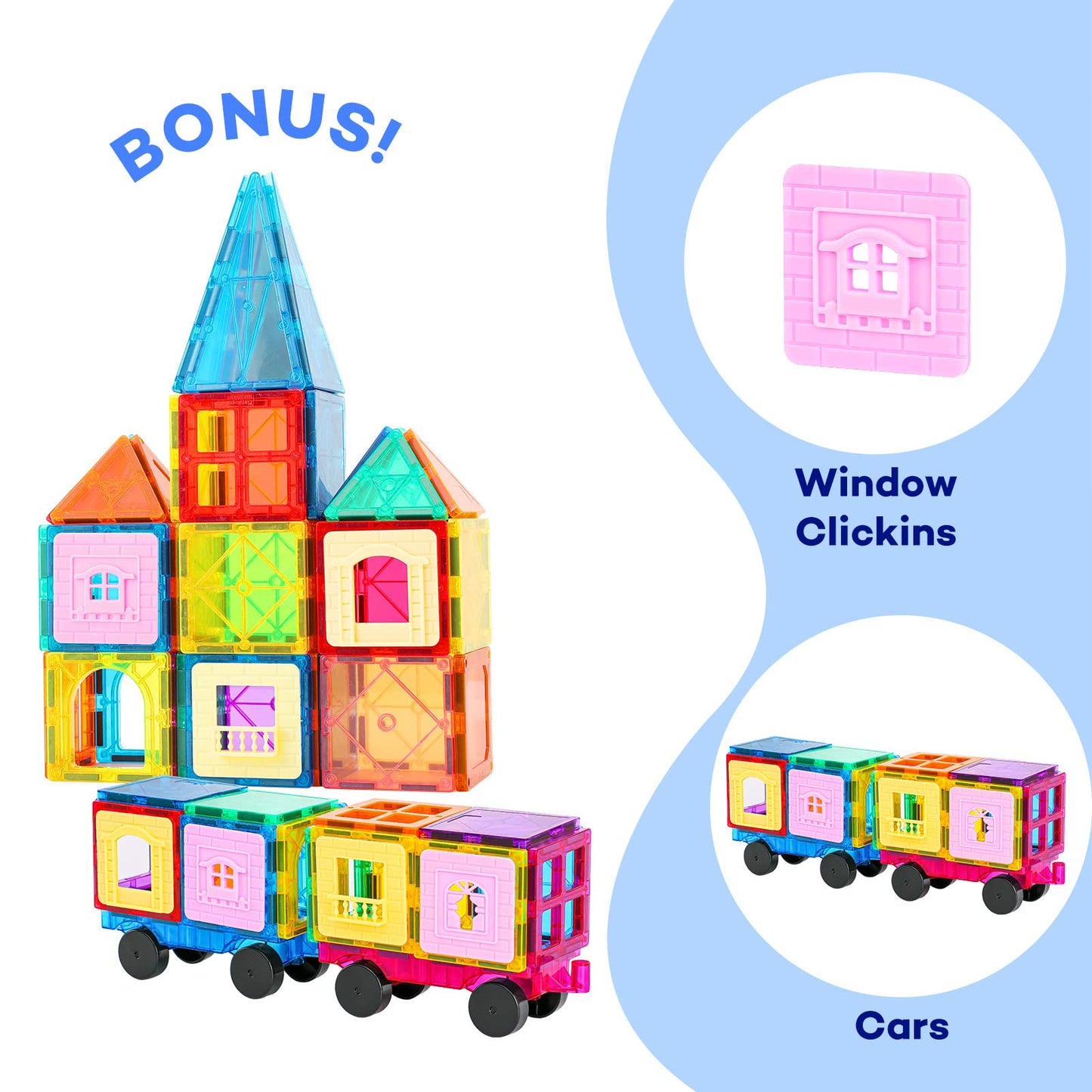 Magnetic Tiles 100PCS with 2 Cars, STEM Educational Building Blocks for Kids Ages 3-9, Magnet Construction Toys Gift for Toddlers