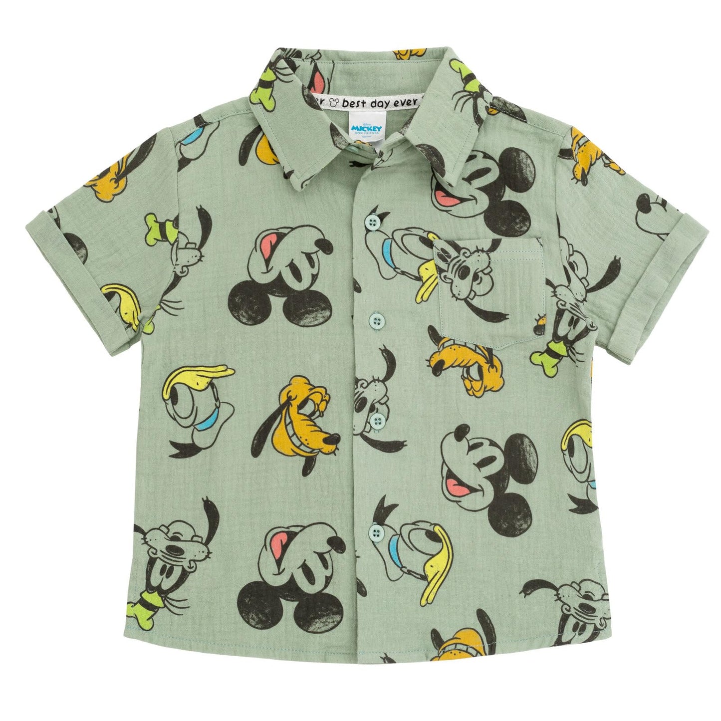Disney Mickey Mouse Cotton Gauze Button Down Shirt, T-Shirt & Shorts 3 Piece Set Infant to Little Kid Sizes (12 Months- 7-8)