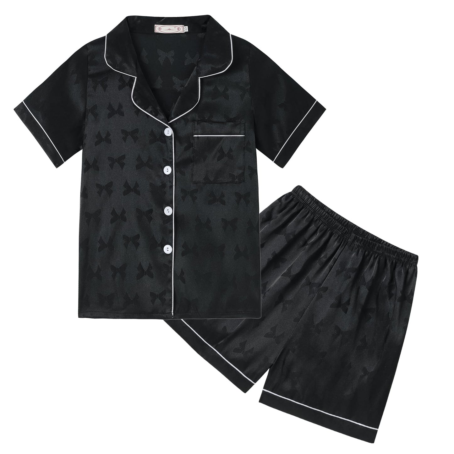Unisex Kids Boys and Girls Pajama Sets Summer Short Sleeve With Shorts Sleepwear Silky Button Down Loungewear