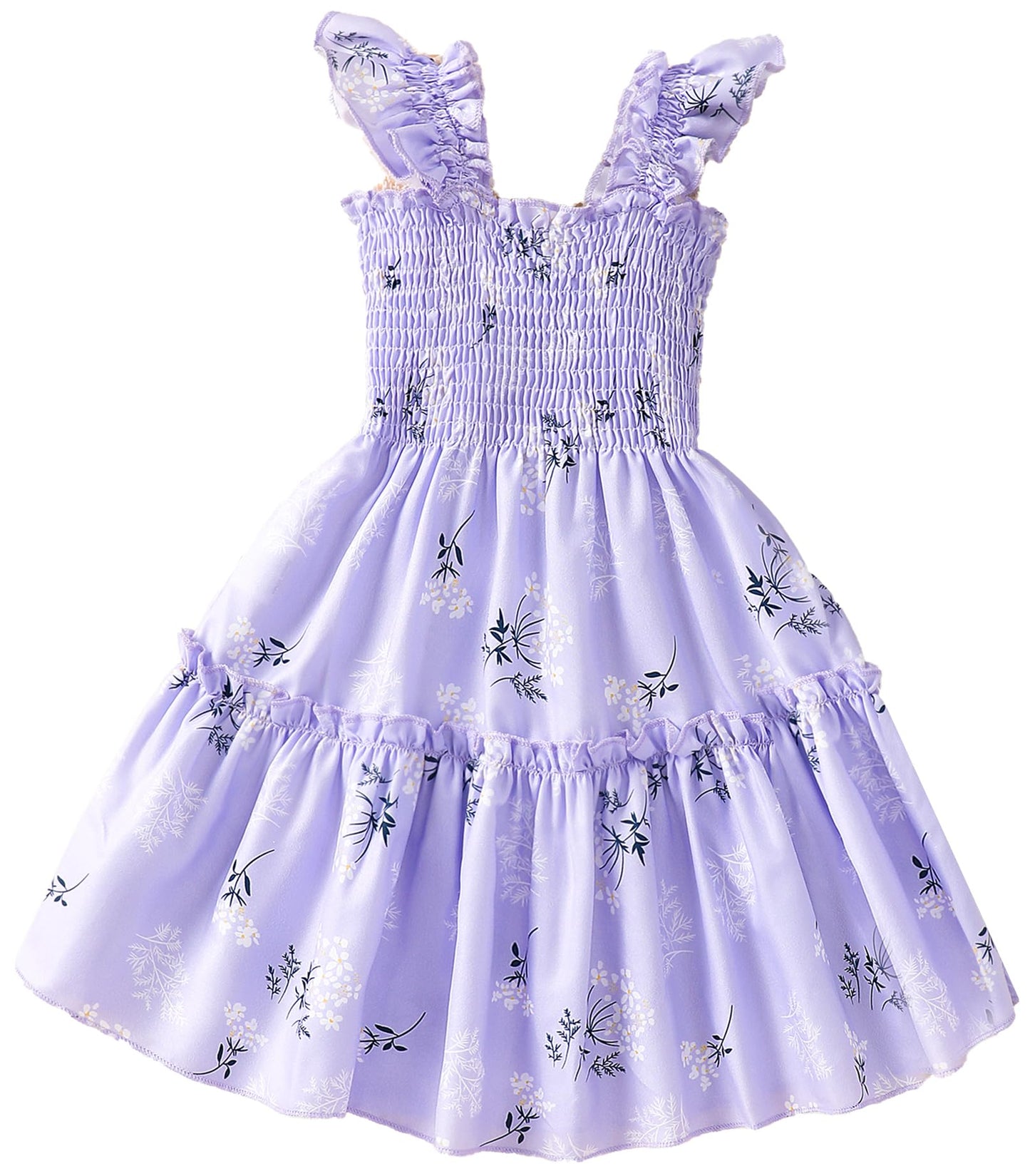 RETSUGO Little Girls Dresses Flutter Sleeve Casual Birthday Party Dress Toddler Kids Swing Twirly Summer Sundress 1-8 Years