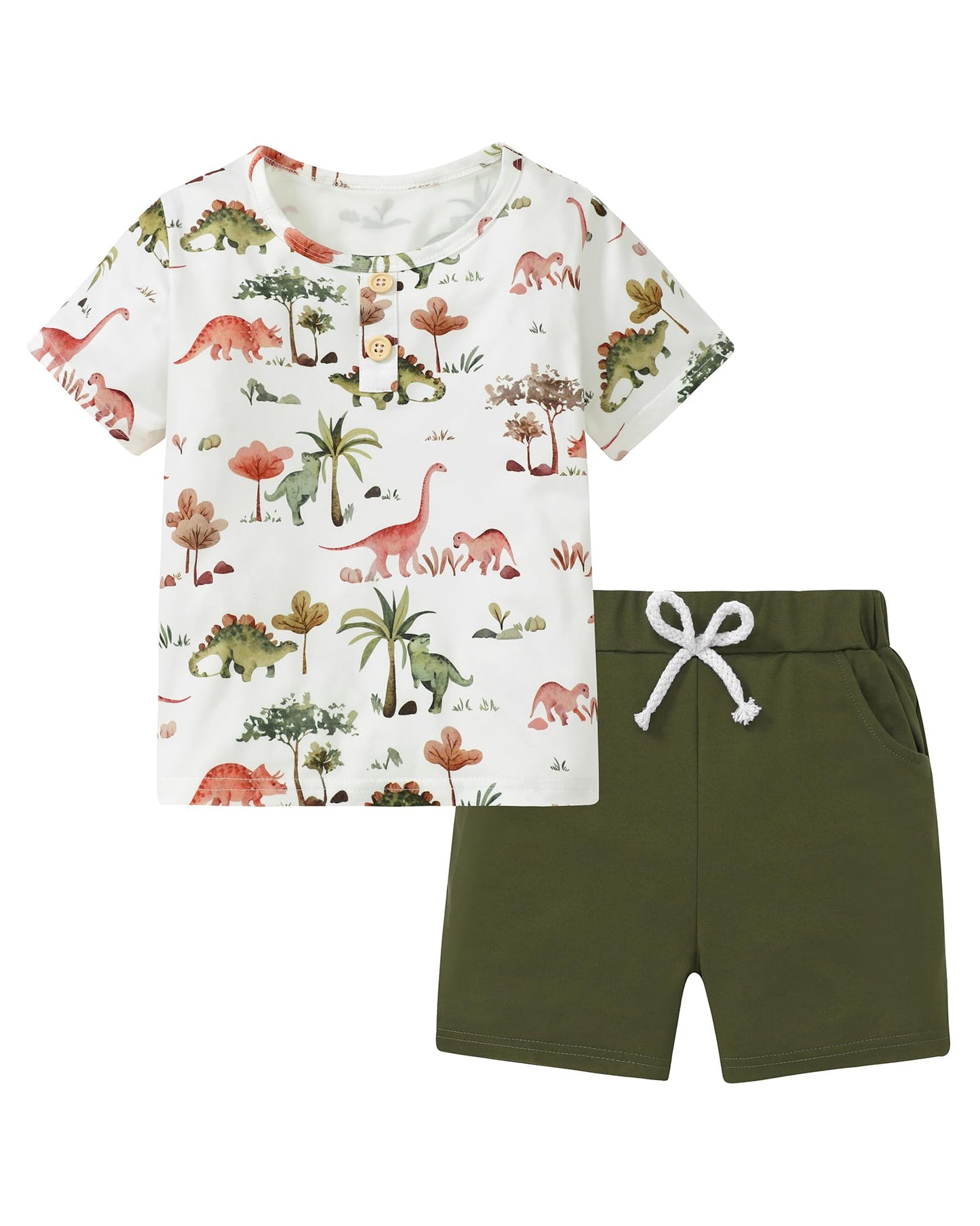 Coco&RARA Toddler Boy Clothes Outfits Kid Summer Hawaiian Print T-Shirt + Elastic Waist Pockets Shorts Clothes Set 2-7T