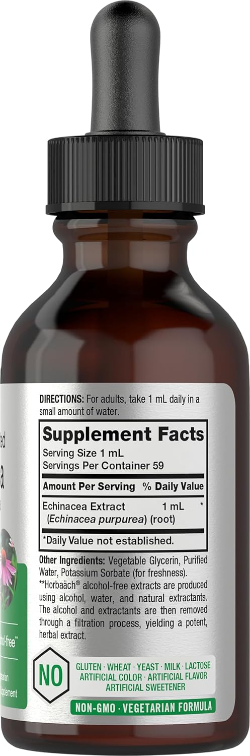 Horbäach Echinacea Drops Liquid Extract | 2 fl oz | Super Concentrated Tincture | Alcohol Free, Vegetarian, Non-GMO, and Gluten Free