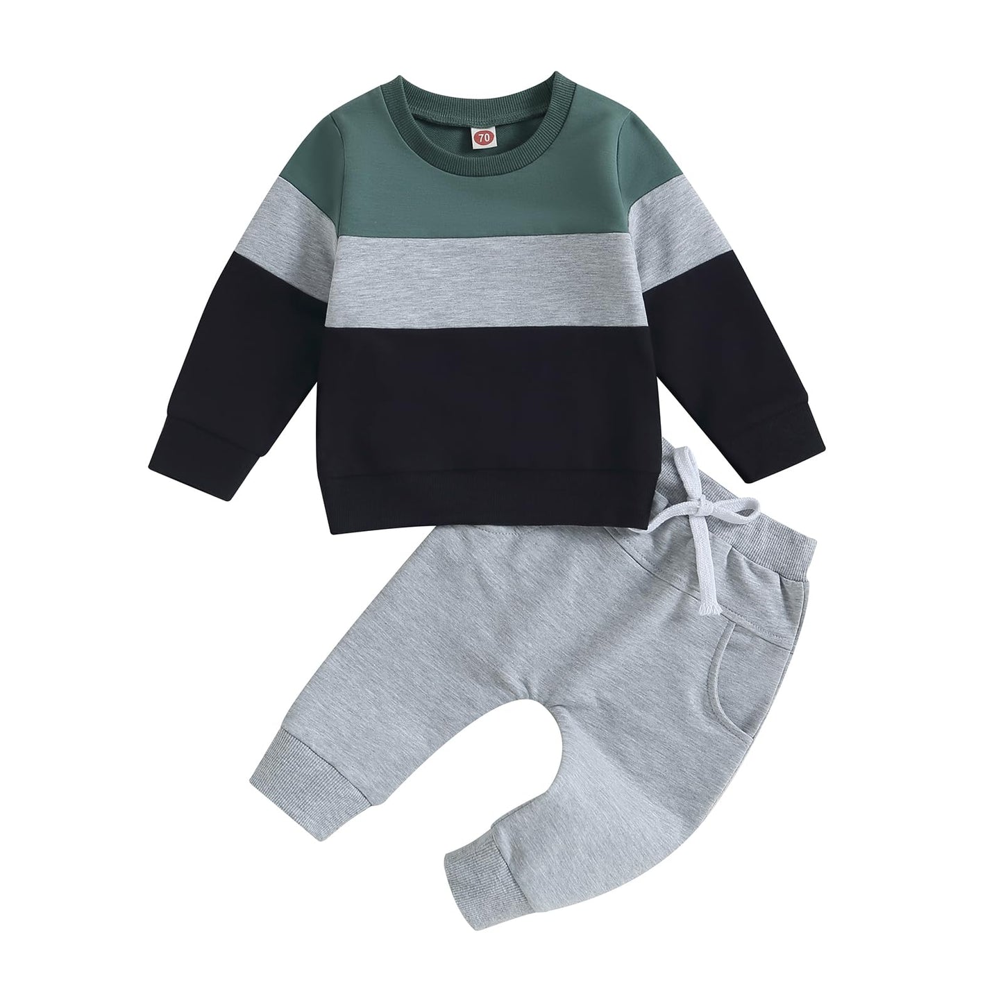 Tsnbre Baby Boy Clothes Outfits Fall Long Sleeve Color Block Sweatshirt Tops Casual Pants Newborn 2Pcs Set