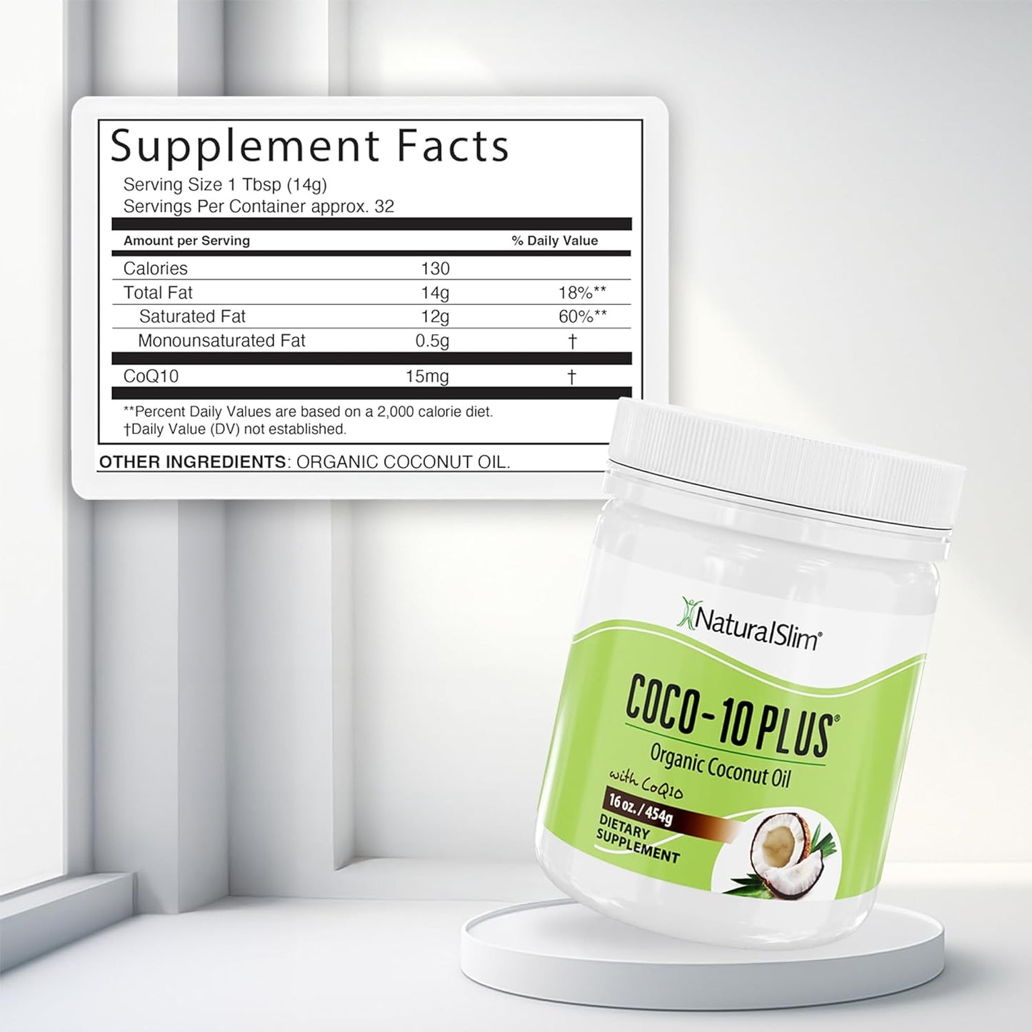 NaturalSlim Coconut Oil with CoQ10 - MCT Oil Organic Coconut Oil for Baking, Mixing with Shake, Smoothies, Coffee, or Ingest Directly - Boost Energy, Metabolism and Immune System Fresh Flavor