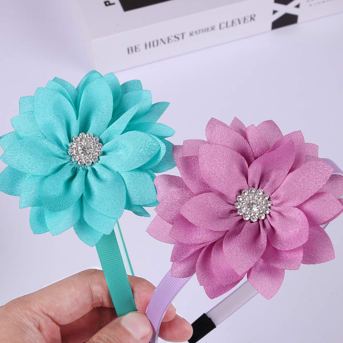 WANYU 10 Pcs Flower Bow Headbands For Girls,Toddler Headbands Chiffon Floral Kids Hair Bands Sparkle Cute 3.5 inch Bow Headpiece-Diademas Para Niñas1