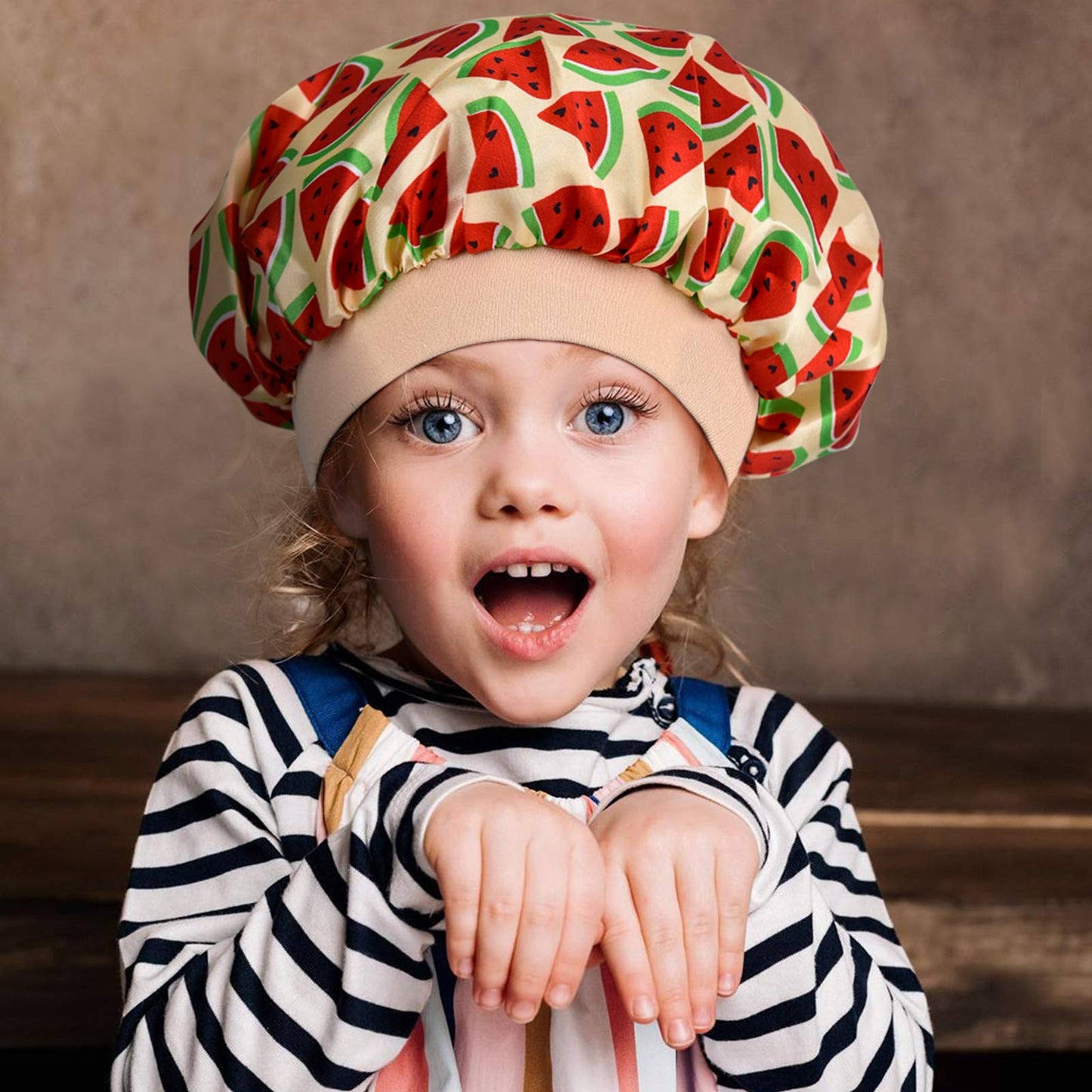 3 Pieces Kids Satin Bonnet Dinosaur Wide Elastic Band Sleeping Cap Soft Silk Double Layer Night Hair Hats for Teens Toddler Child Baby