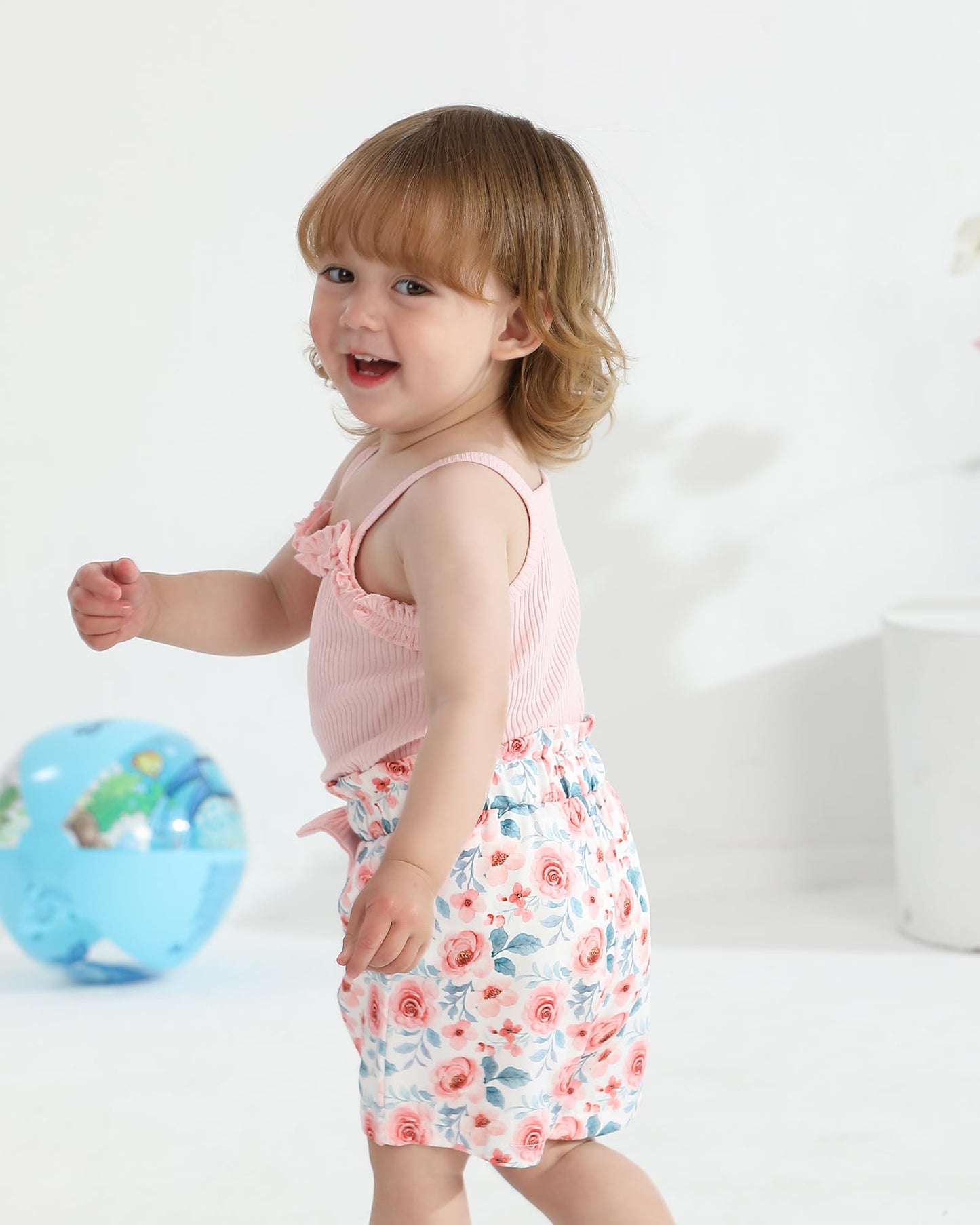 Kucnuzki Toddler Baby Girl Clothes Sleeveless Tank Tops Ruffle Halter Shirts Floral Shorts 2 Piece Set Summer Outfits