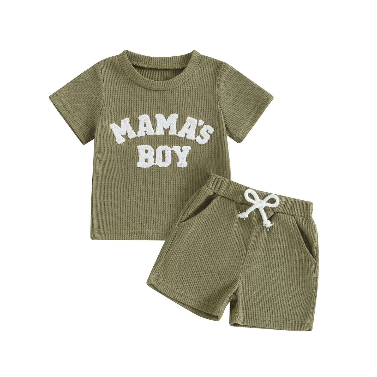 Kupretty Toddler Baby Boy Summer Clothes Embroiderey Waffle Knit Short Sleeve T-Shirt Tees + Casual Shorts Cute Clothing Set