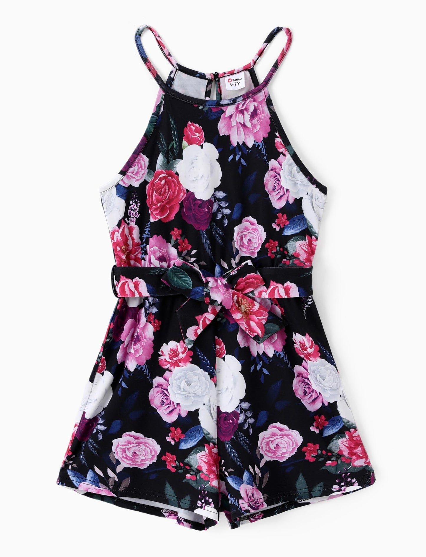 PATPAT Girls 2 Pack Rompers Spaghetti Strap Floral Print Short Jumpsuits with Pockets Cute Summer Outfits 5-12 Years